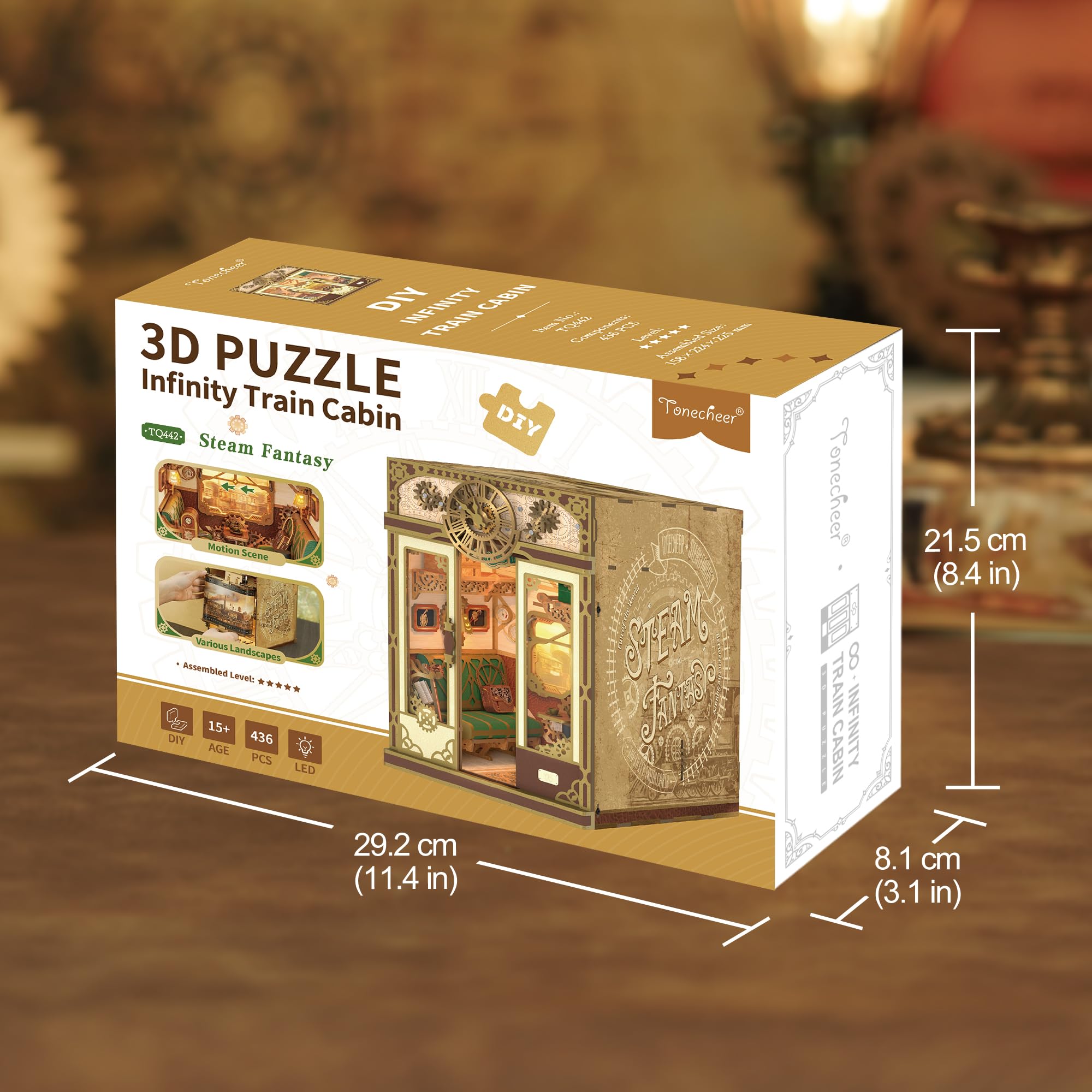 Tonecheer Book Nook Kits，Unendlichkeits-Zugabteil 3D-Puzzle, Buchstützen aus Holz Erwachsene Booknooks DIY Miniaturhaus zur Dekoration von Bibliotheken & Bücherregalen（Dampf-Fantasie）