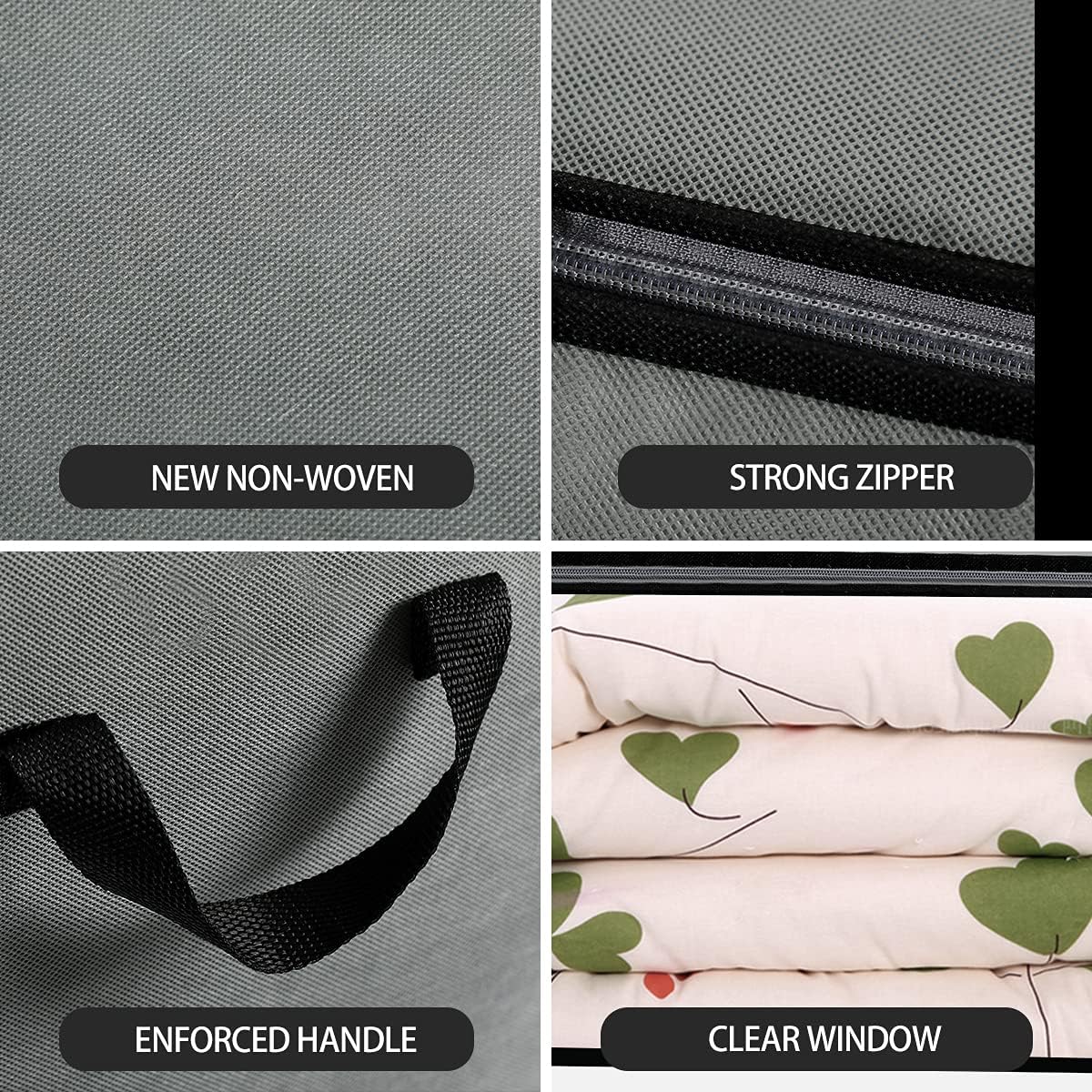 Hercugifts Under Bed Storage Bag Underbed Storage Containers 4pack Large for Seasonal Clothes Comforters Sheets Blankets Grey
