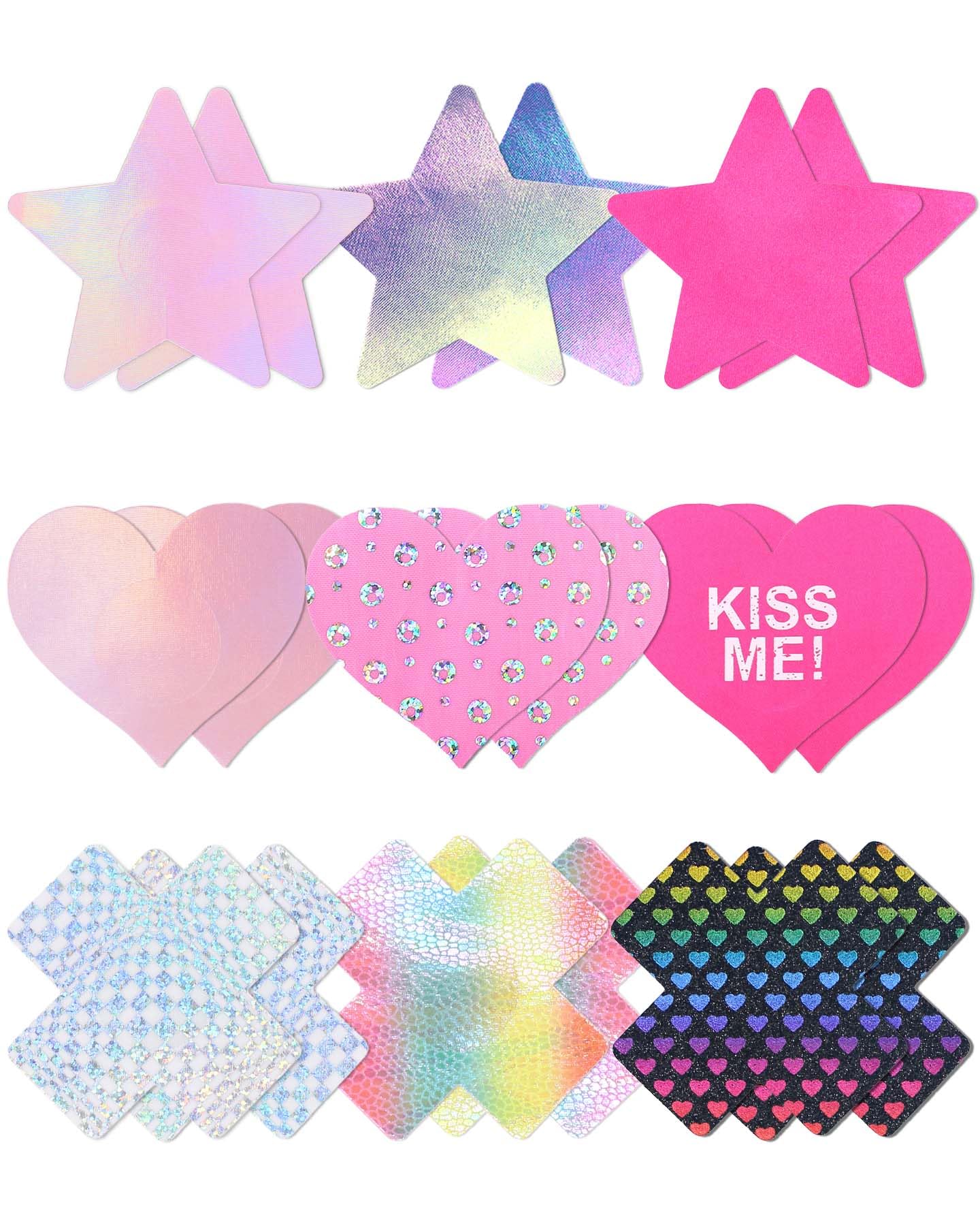 RIFAUM Rave Nipple Pasties Lingerie Accessories for Women Bra Boob Stickers Multicolored Nipple Covers: 02 Pink/Holographic 9