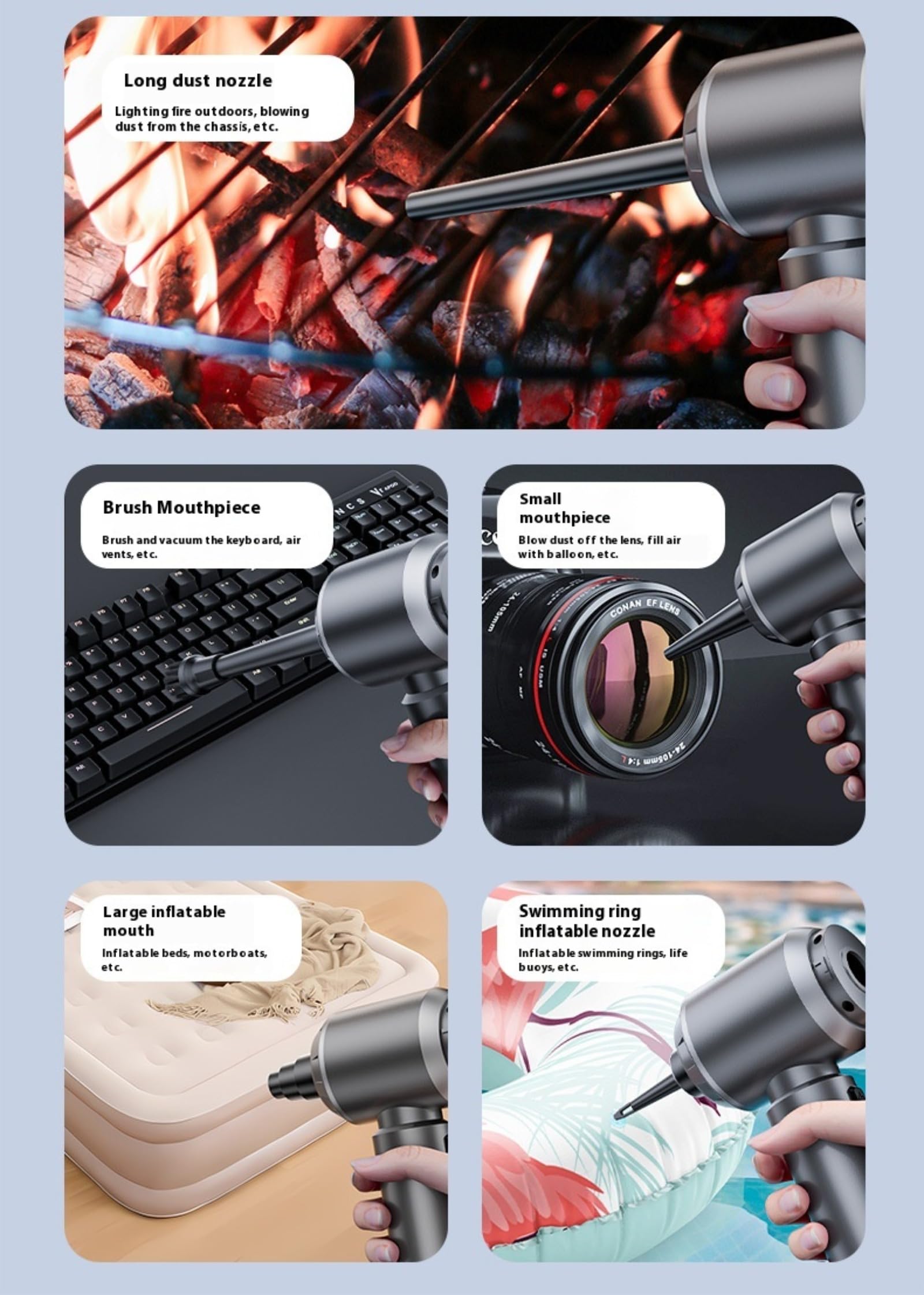 Generico Aspirabriciole Senza Fili, 20000Pa 4 in 1 Aspirapolvere Auto Portatile,Aspiratore e Soffiatore con Motore Brushless,USB C Mini Aspirapolvere Potente per Auto Casa Ufficio Peli di Domestici