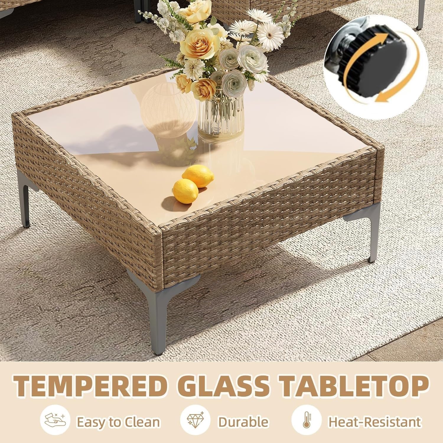 9-Piece Outdoor Patio Furniture Set with Wicker Sectional Sofa, Coffee Table, Anti-Slip Thick All-Weather Cushions, Patio Conversation Set for Sunroom, Garden, Backyard Seating Area