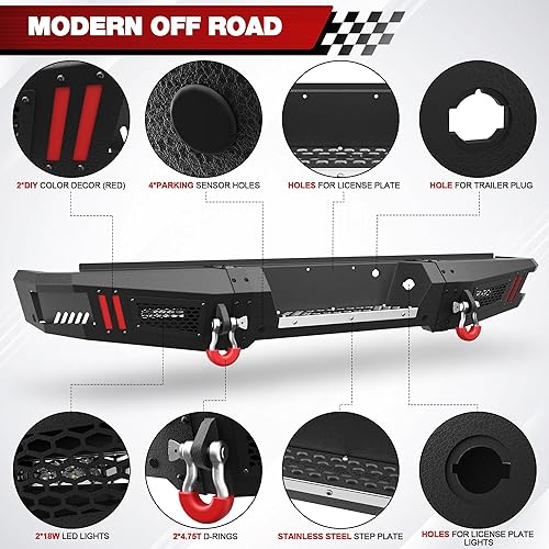 Miniatura 3 de Parachoques trasero compatible con Ford F-150 2009-2014, parachoques negro texturizado para camioneta F150 con placa escalonada de acero inoxidable,