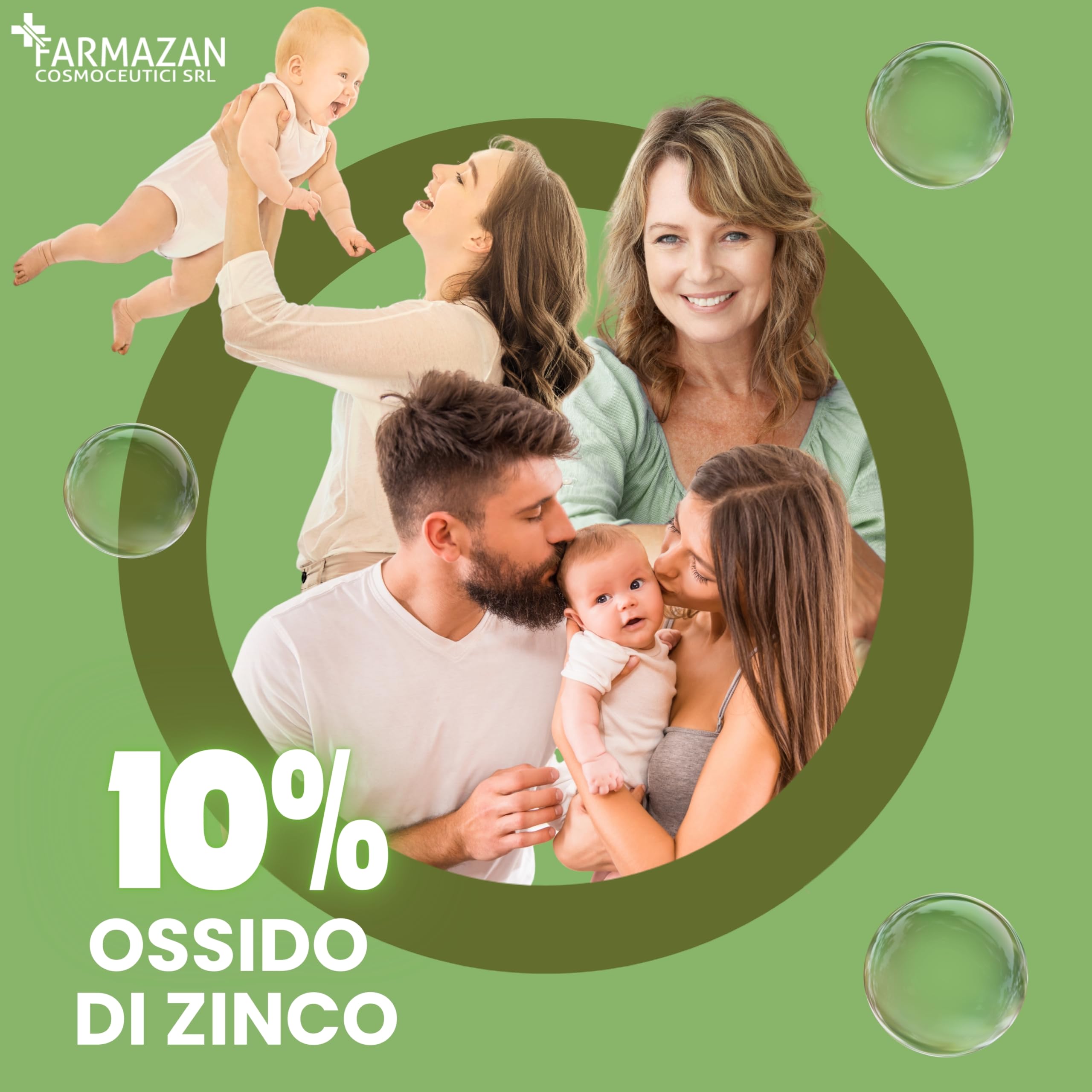 Crema Ossido di Zinco 10% 500ml Protettiva Lenitiva Idratante Senza Profumo Olio di Mandorla e Ricino Cambio Pannolino Pelli Delicate Made in Italy