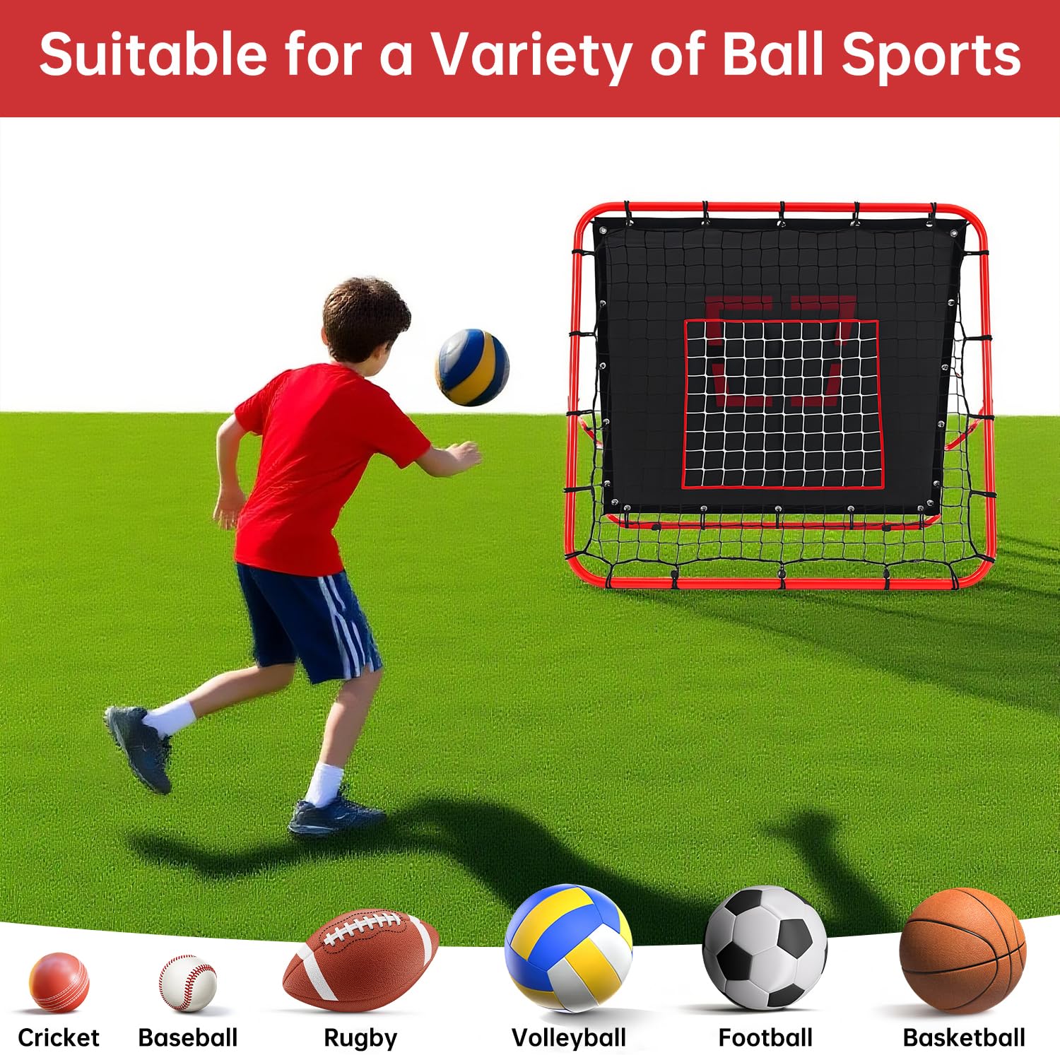 Rebounder per calcio e bambini, rete di rimbalzo per pallavolo, rete regolabile, rete di allenamento da calcio, rete di rimbalzo con obiettivo Kickback per bambini, calcio, allenamento, portoni da