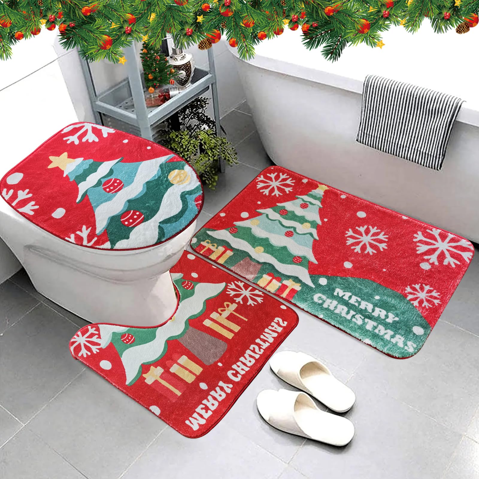 Amazon.com: LOMUTIKAR Christmas Rugs Sets 3 Piece, Christmas Bathroom ...