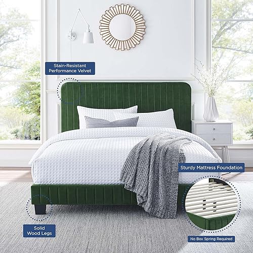 Miniatura 45 de Modway Celine - Base de cama con plataforma de terciopelo capitoné de alto rendimiento, color gris claro Gris,claro,Esmeralda/Sólidos,Gris,Rosa