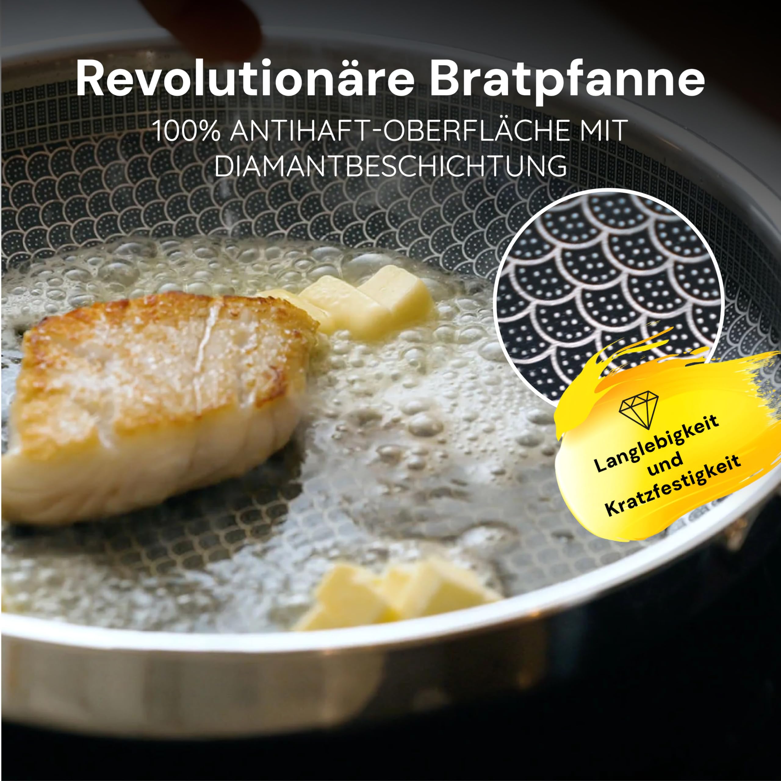 Miso Wokpfanne 30 cm Diamond Dust - Wokpfanne Keramik mit Antihaftbeschichtung, PFAS-frei, Kratzfest durch Diamantpartikel, Spülmaschinenfest, Induktion & Backofenfest bis 300°C