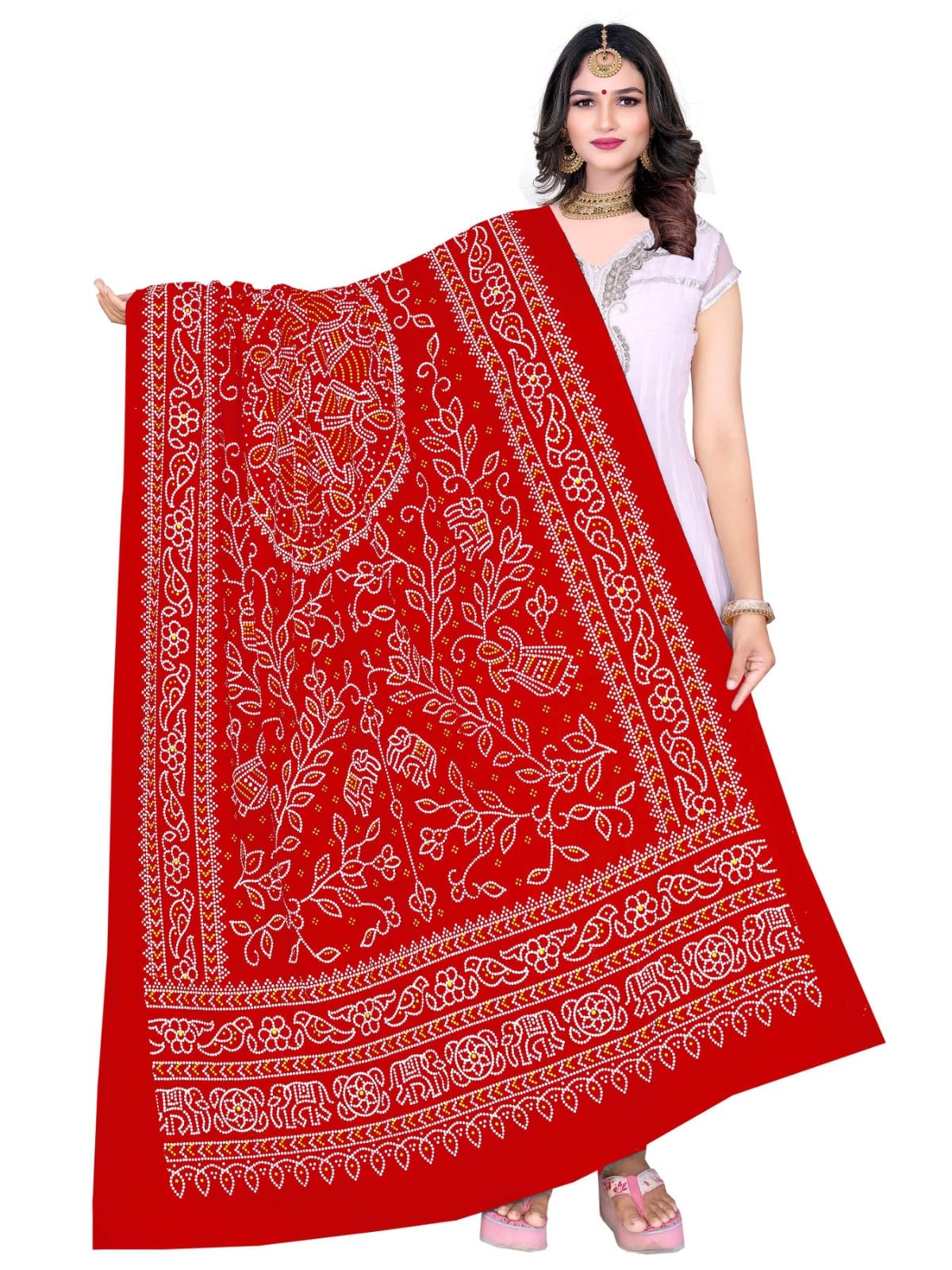 Women’s Rayon Bandhani Printed Dupatta with Elephant Motif – Soft Lightweight Ethnic Stole for Kurti-image-22