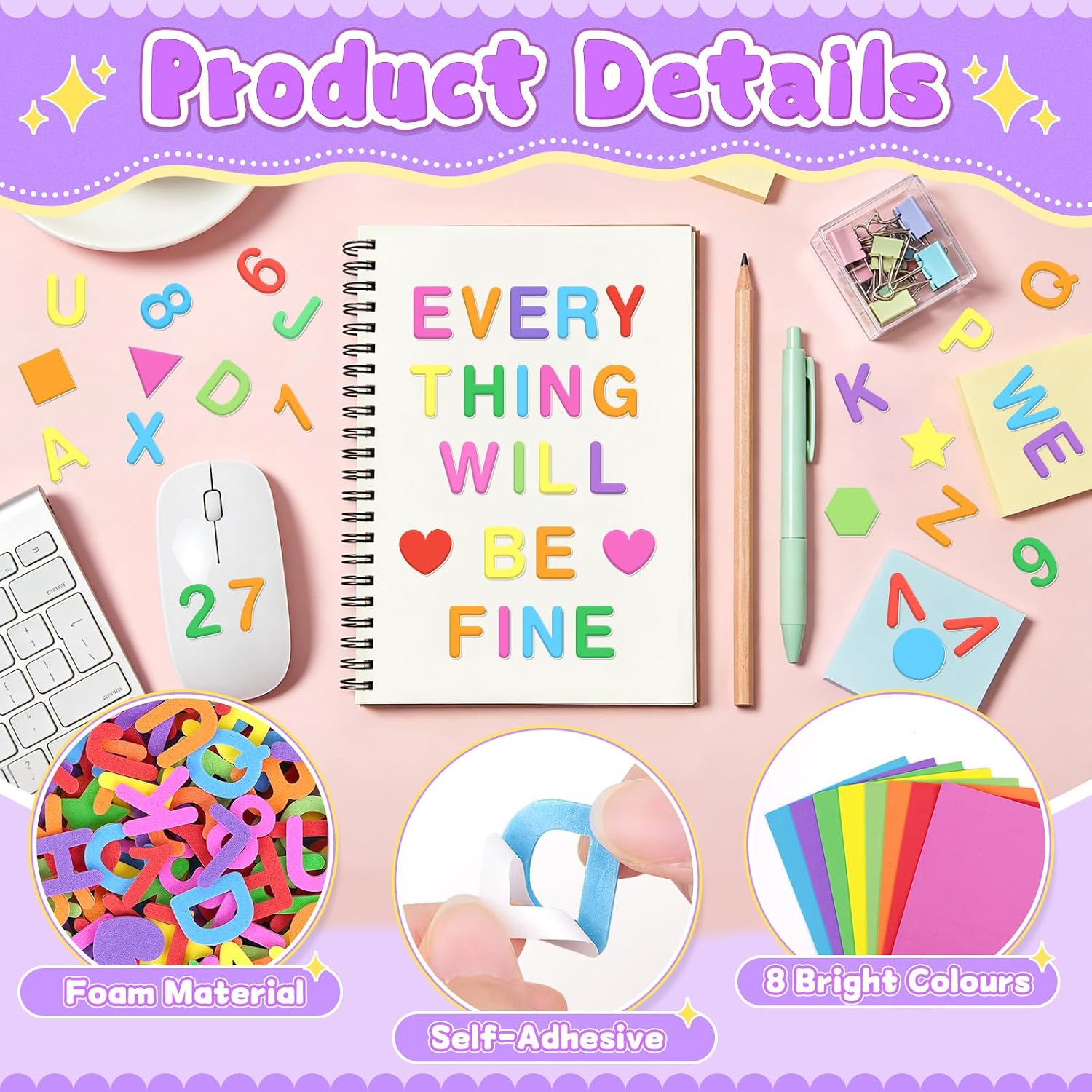 1328 PCS Foam Letter Stickers,Foam Alphabet Number Shape Stickers(Colorful)