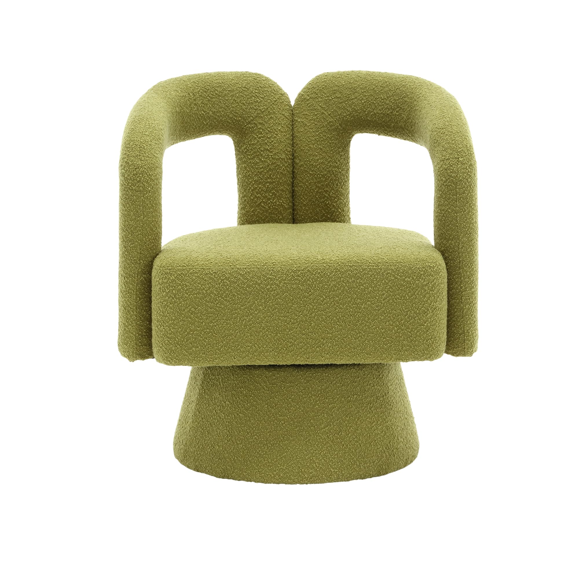 360 Grad Drehbare Kuschelfass-Akzentstühle, runde Sessel mit breiter Polsterung, Flauschiger Stoffsessel für Wohnzimmer, Schlafzimmer, Büro, Warteräume, Oliv