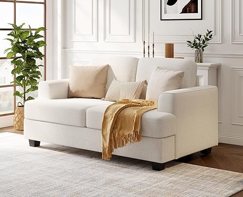 Miniatura 7 de KKL Sofá de asiento profundo de 89 pulgadas con almohada, sofá moderno, sofás para sala de estar, sofá cómodo, sofá cama, Bouclé, blanco roto