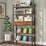 YAOHUOO Bibliothèque avec tiroirs-31.5 Inches Étagère de livre industriel avec bibliothèque,5 Tieres étagères de rangement, rack d'affichage de cadre en acier, adapté pour chambre, bureau, salon, blanc