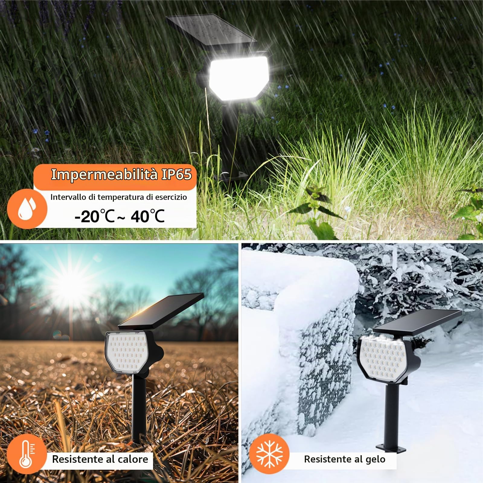 Lepro Faretti Solari da Esterno, Luci Solari Esterno Giardino Bianco Freddo 6500K e IP65 Impermeabile, 43 LED Lampade Solari da Giardino Potenti per Cortile, Patio, Vialetto, Alberi, 4 Pezzi