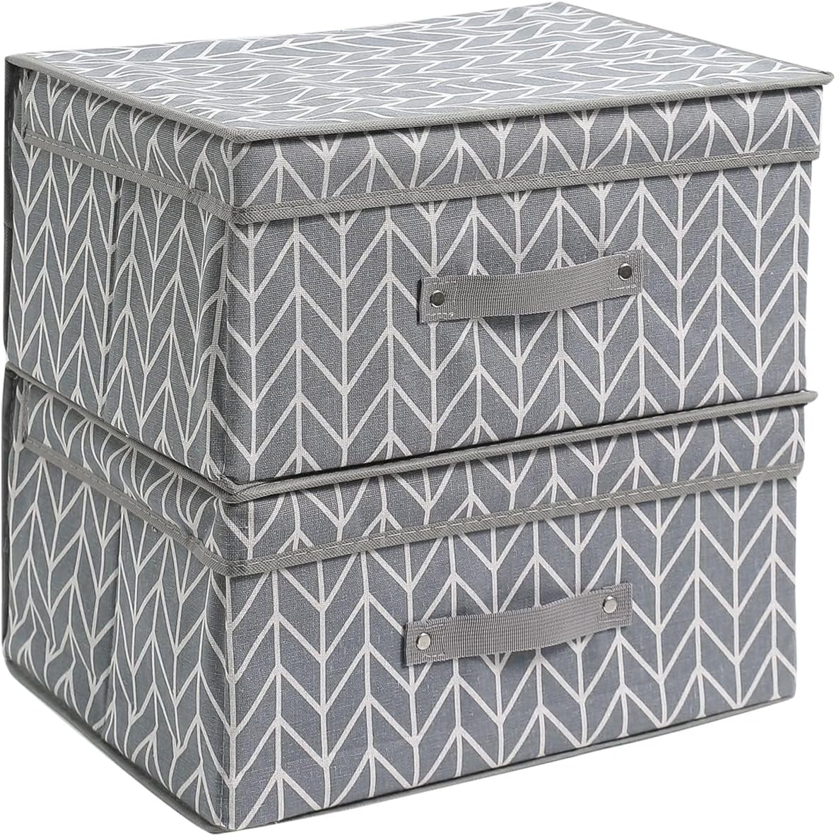 SLONAMA Foldable Fabric Canvas Cltohs Saree Wardrobe Storage Organizer Shelf Boxes Baskets with Lid, Pack of 2,Rectangualr With Wave Design (Luxury, 2)