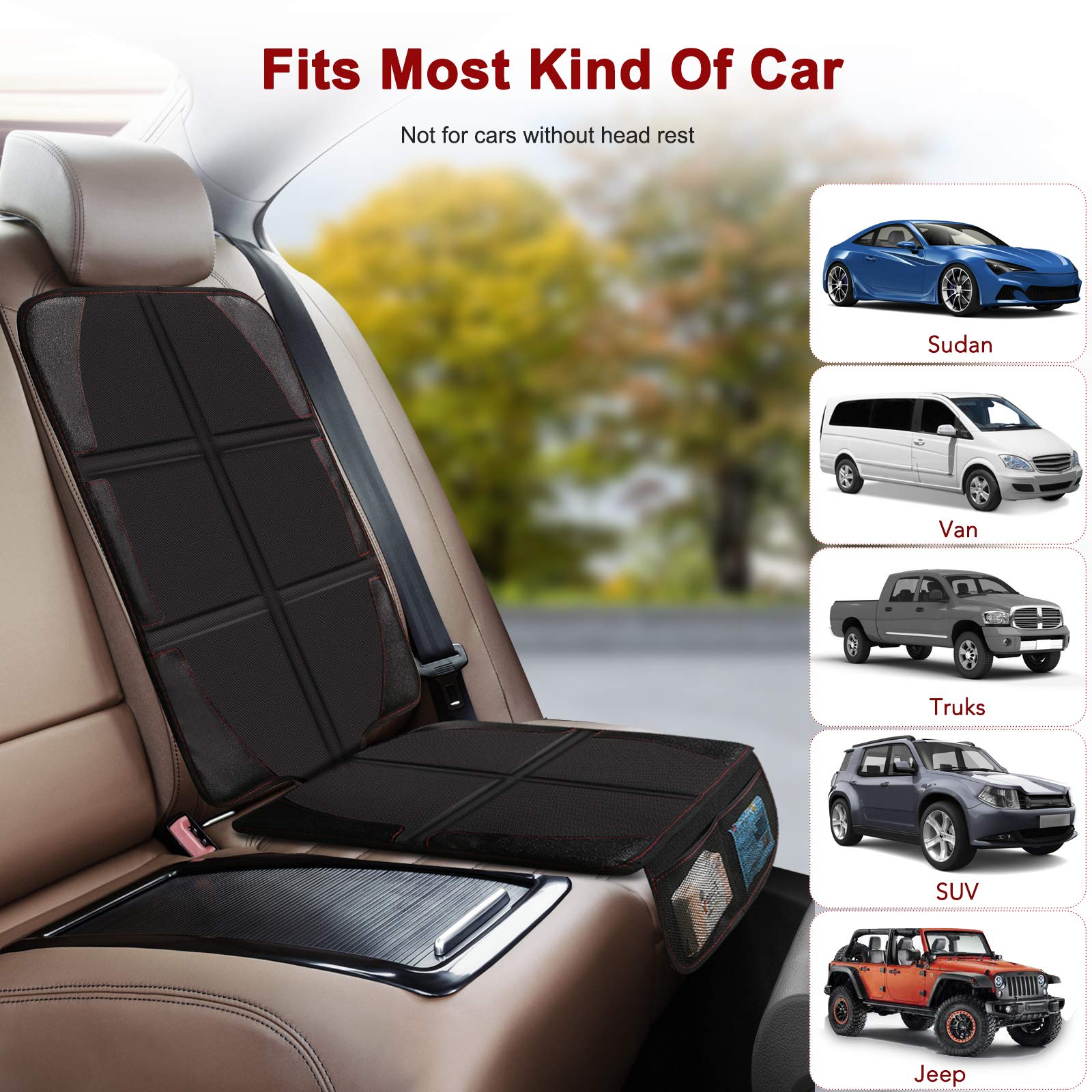 Beicarin Alfombrilla Protectora para Asiento de automóvil, Paquete de 2 Protectores de Asiento para bebé Asiento de automóvil, Respaldo Antideslizante Impermeable, Compatible Isofix