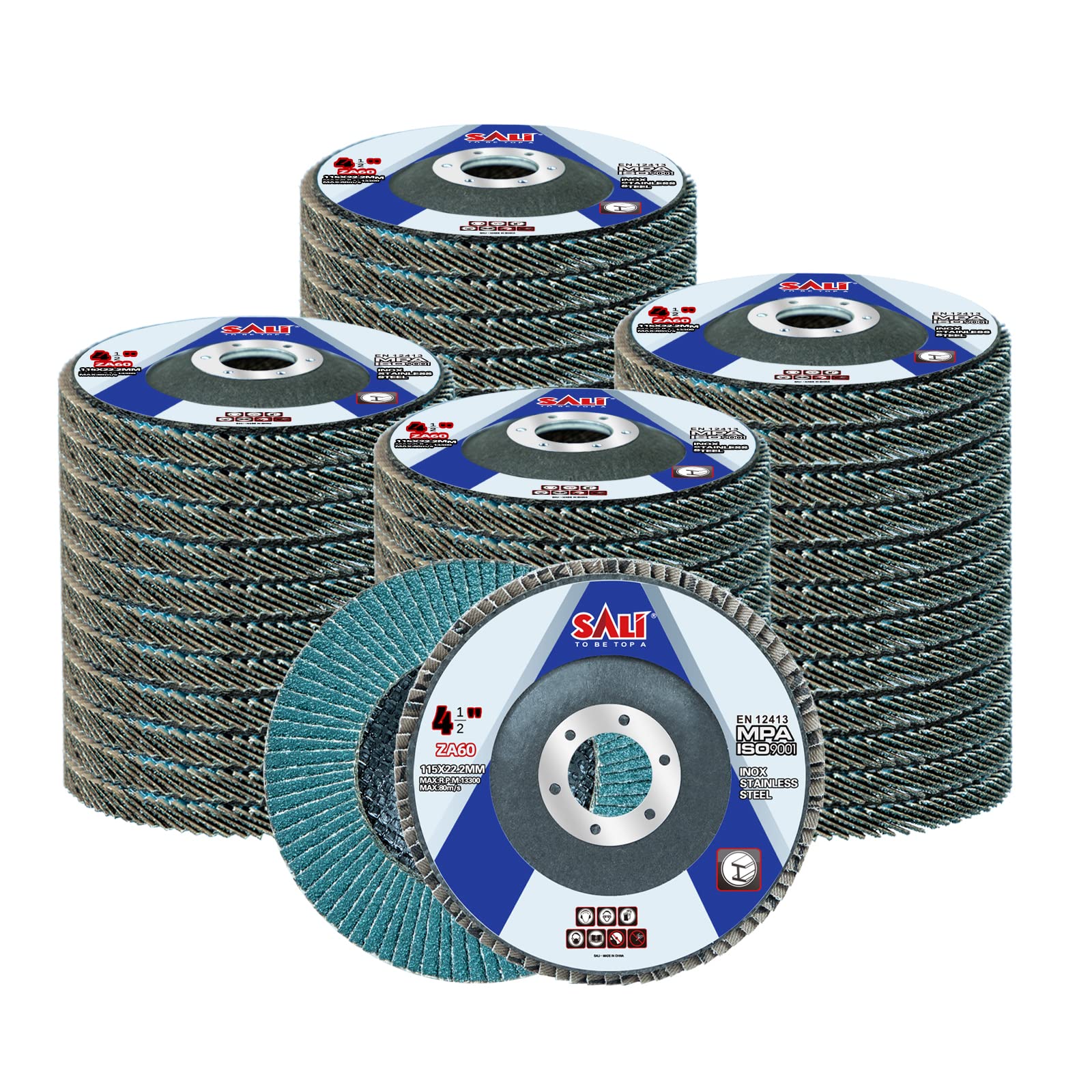 Sali Lot de 48 disques à lamelles en oxyde de zirconium Grain 60 11,4 cm x 2,2 cm Disques de ponçage biseautés Type #29 Qualité supérieure et industrielle Meuleuse d'angle Haute performance