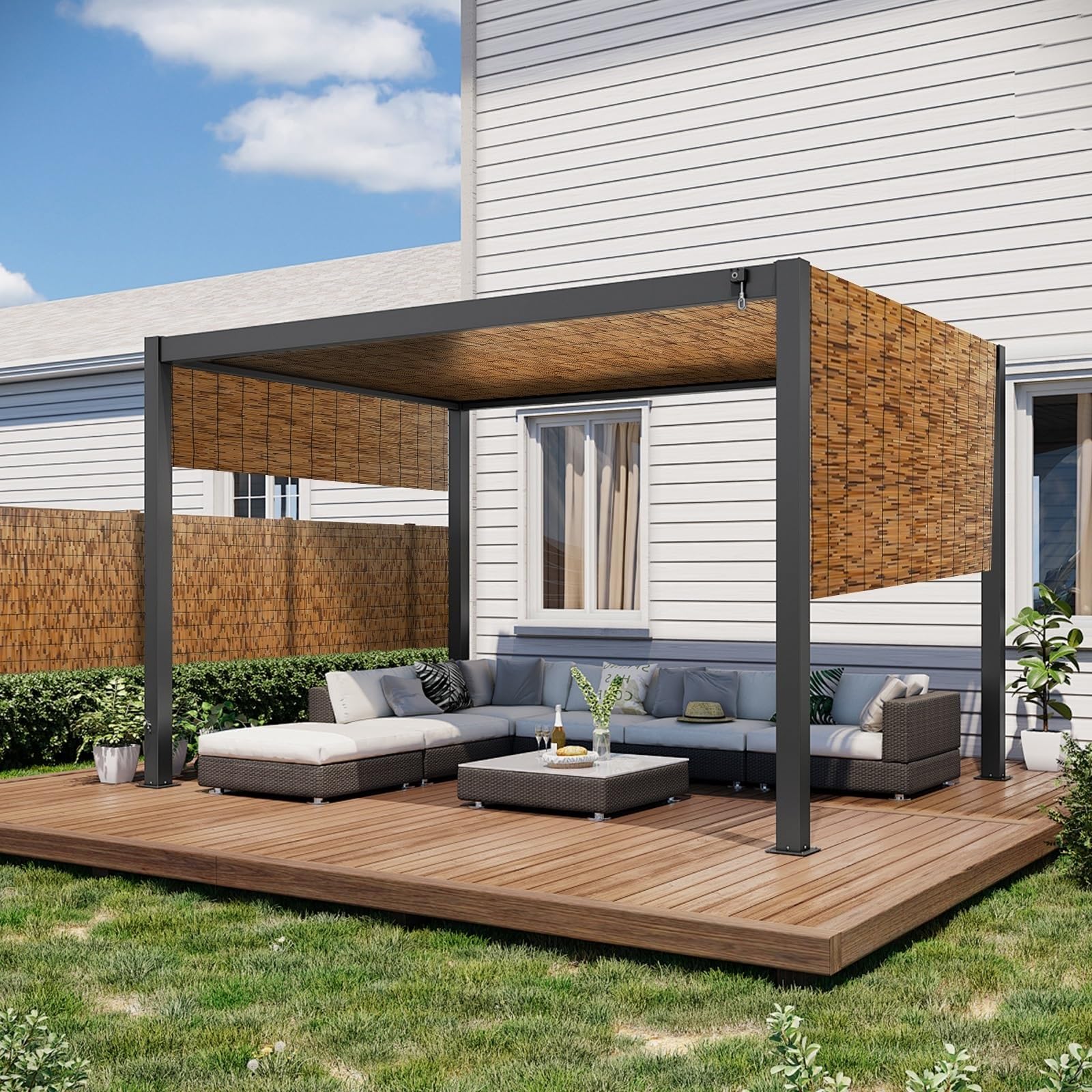 Clôture en Roseau, Brise-Vue pour Patio, Clôture en Bambou Naturel Tissé À La Main, Respirant, Facile À Installer, Clôture D'intimité pour Patio Extérieur(100x700cm(3.3x23.0FT))