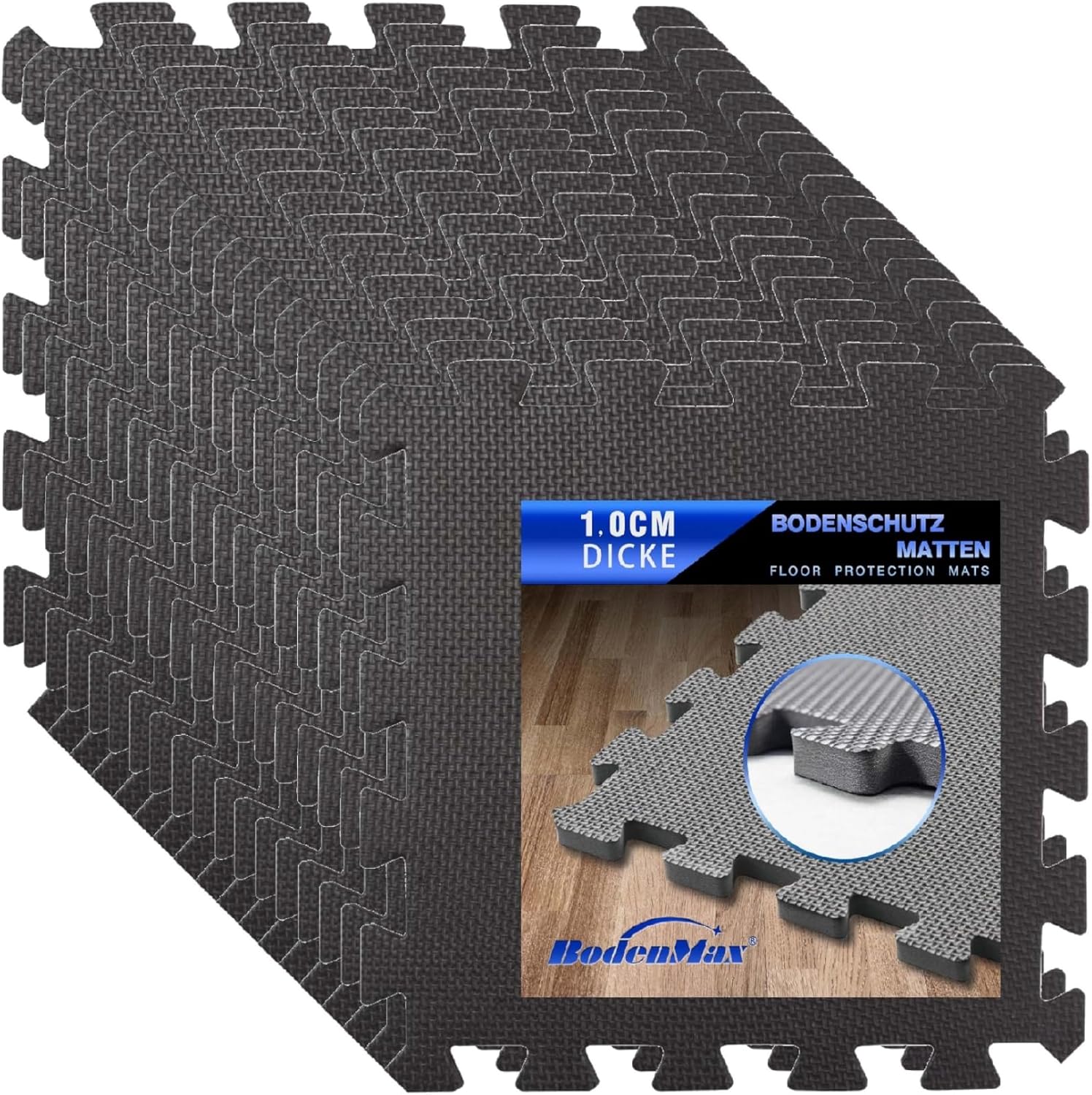 CRS804913-3030-18 Puzzle Floor Mat Foam EVA Protective Mat 30 x 30 x 1 cm Black 18 Pieces