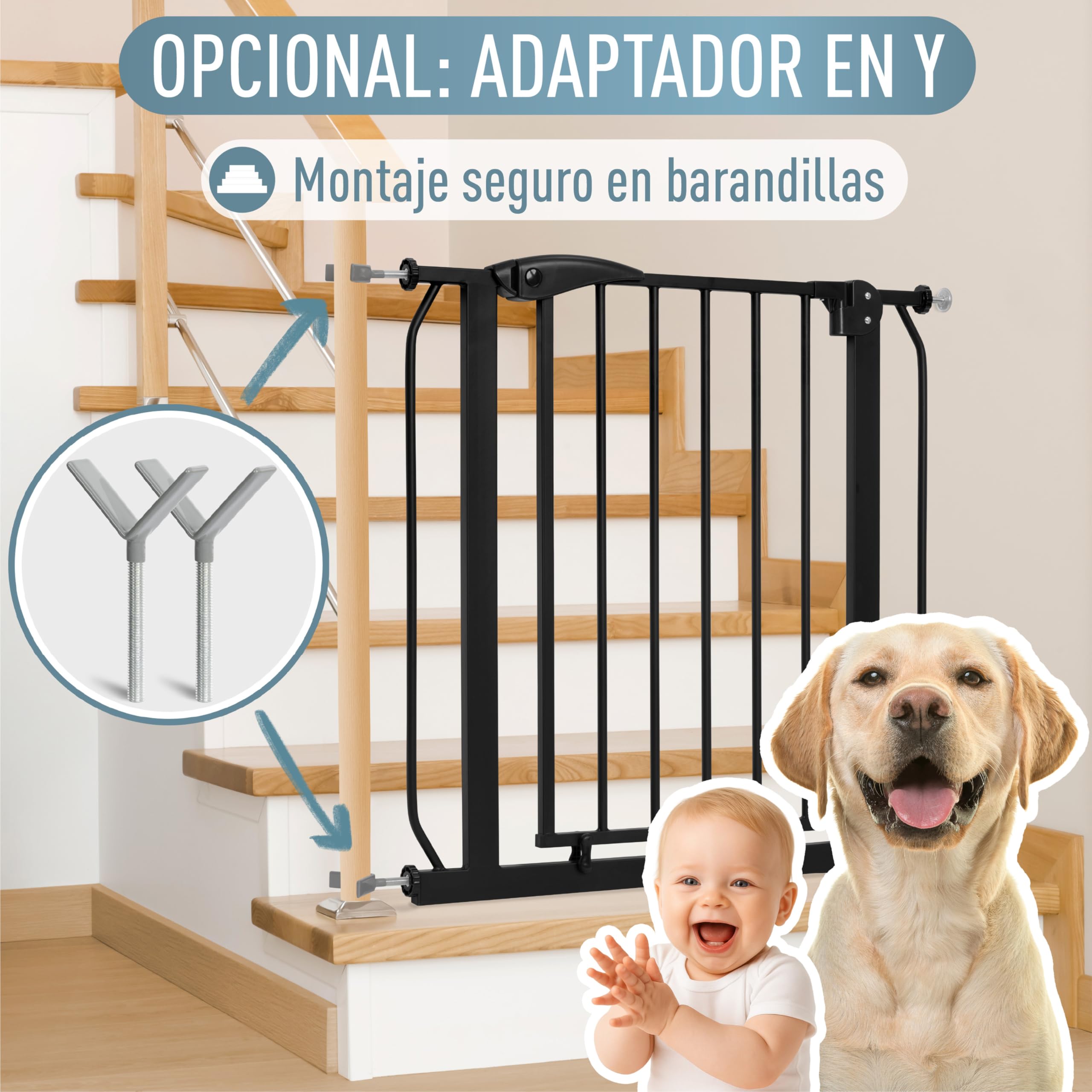 IB STYLE Barrera de Seguridad Berrin XXL - Puerta para bebés, Escaleras, Niños, Extensible, Negro, Tamaño: 140-150 cm