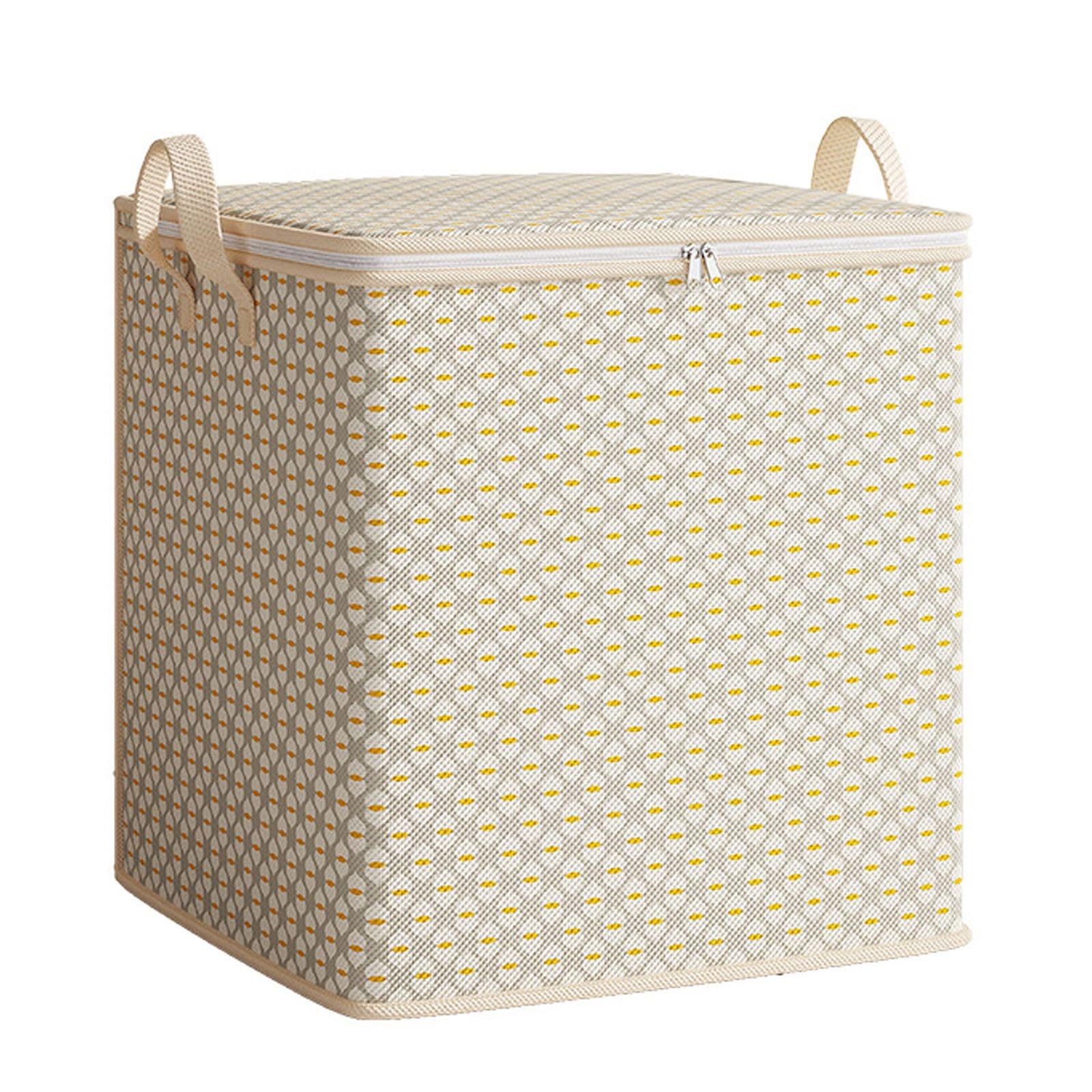 Stackable Clothes Storage Bags, Foldable Clothing Storage Bins Fabric Box Organizer with Metal Buckles and Sides Sturdy Handles, Dustproof Lid (150L)