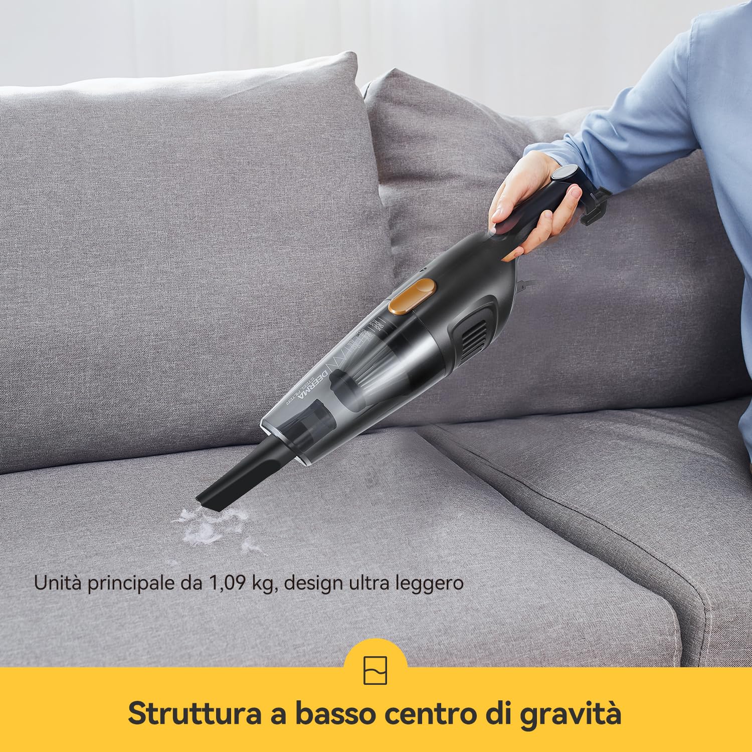 Deerma DEM-DX115C Aspirapolvere Senza Sacco 2 in 1, Ultraleggera con Filtro HEPA, 600W, Serbatoio da 1,2L, Ideale per Pavimenti Duri, Tappeti e Peli di Animali