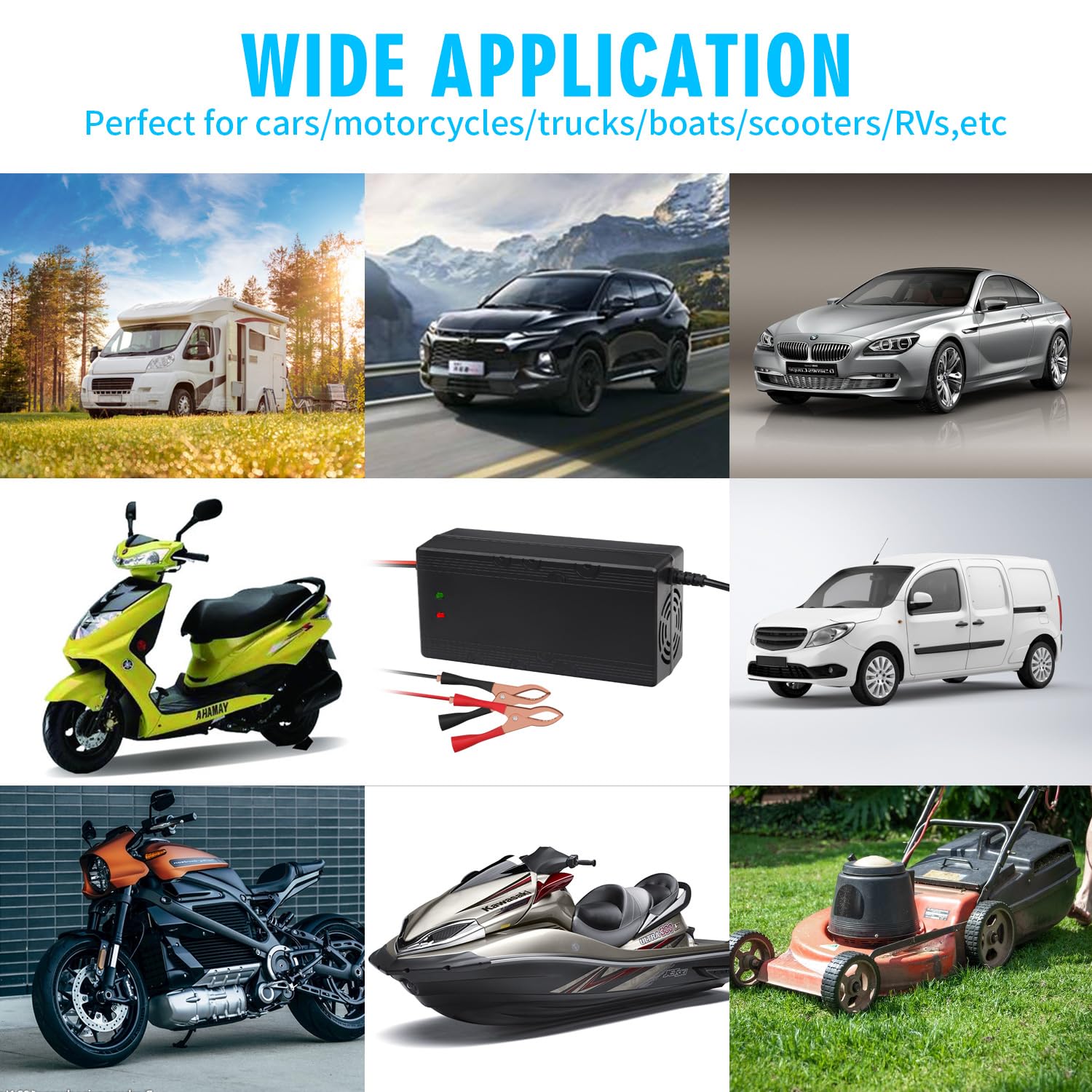 12V 10A Fully Automatic Trickle Lithium LifePO4 Battery Charger, 14.6V Smart Charger & Maintainer for LifePO4 Deep Cycle Rechargeable Batteries, Auto Car Motorcycle Lawn Mower ATV RV Powersport Boat