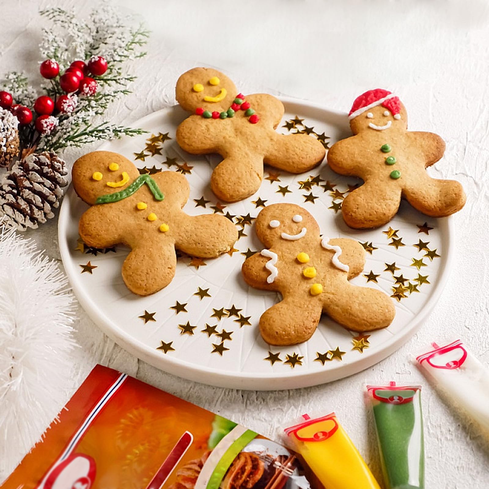 Cortadores de galletas de hombre de jengibre, 5 unidades, cortador de galletas de Navidad grande con agarre cómodo (PP) para respaldo, 5 tamaños diferentes de 1.2 a 4.8 pulgadas