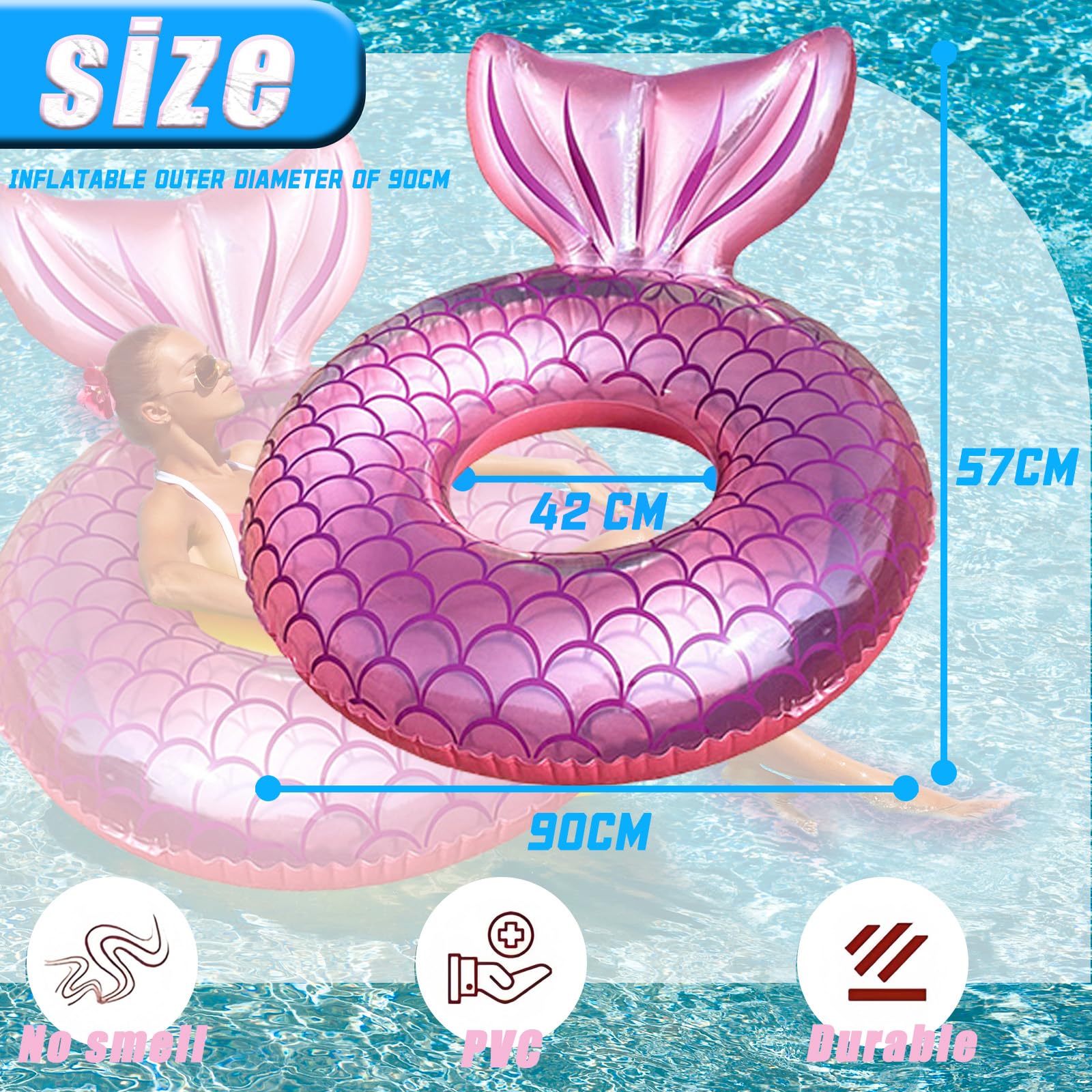 Anillo de natación Inflable en Forma de corazón de Sirena para niños, Adultos,