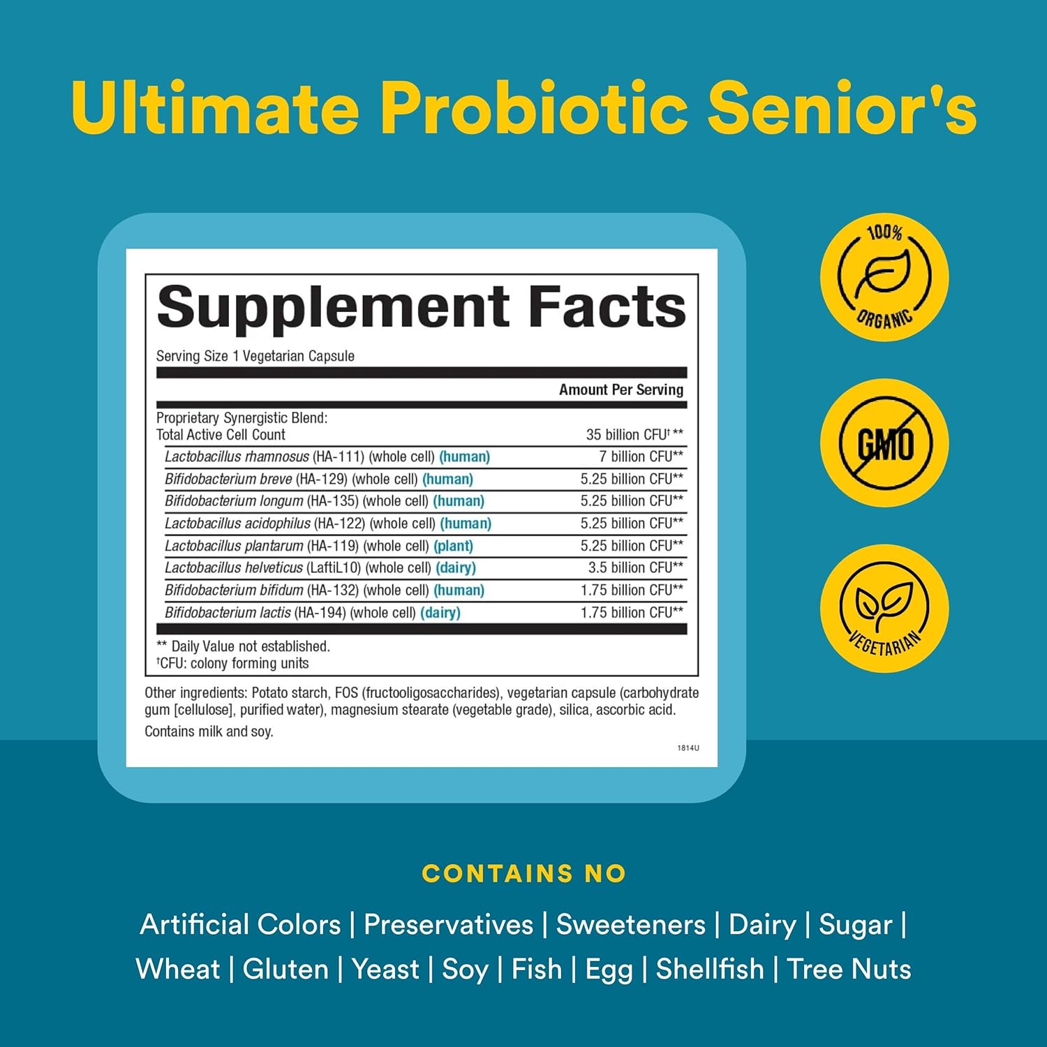 Natural Factors Ultimate Probiotic Senior's - Senior Supplement for Digestive & Immune Health - 35 Billion CFUs - Non-GMO & Gluten-Free - 30 Capsules (30 Servings)