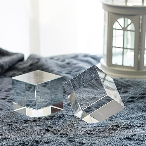 Miniatura 6 de QFkris Figura de pie de esquina transparente de 2.6 pulgadas, cubo de cristal óptico, adorno de pisapapapeles, mesa de cristal, decoración