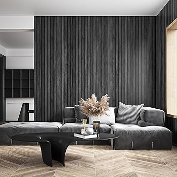 VEELIKE 15.7''x354'' Modern Charcoal Black Wood Slat
