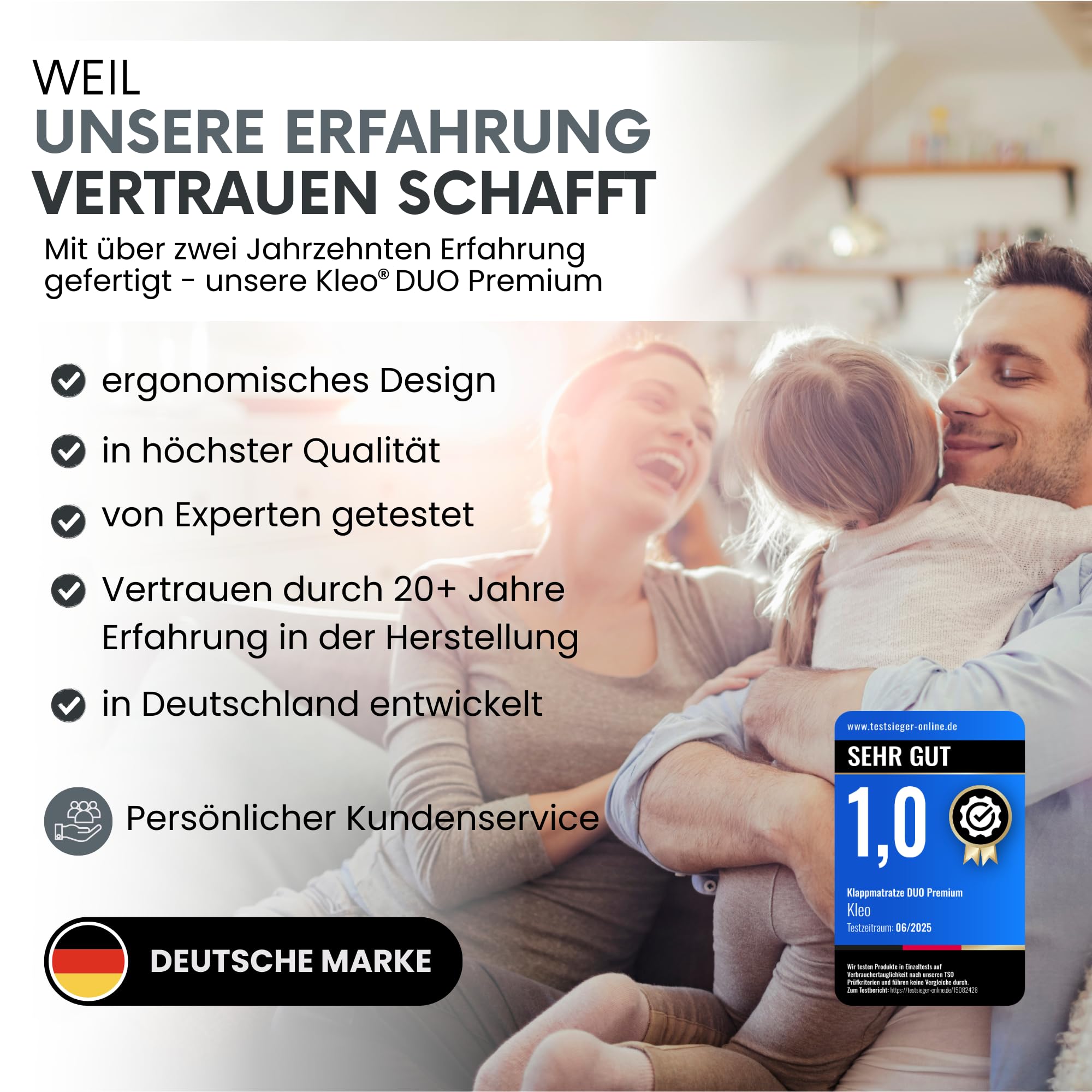 KLEO® Duo Premium Klappmatratze wendbar [H2 & H3] 2 Härtegrade, Gästebett klappbar | extra Dicke Faltmatratze, ergonomische Gästematratze (75x195x15cm)