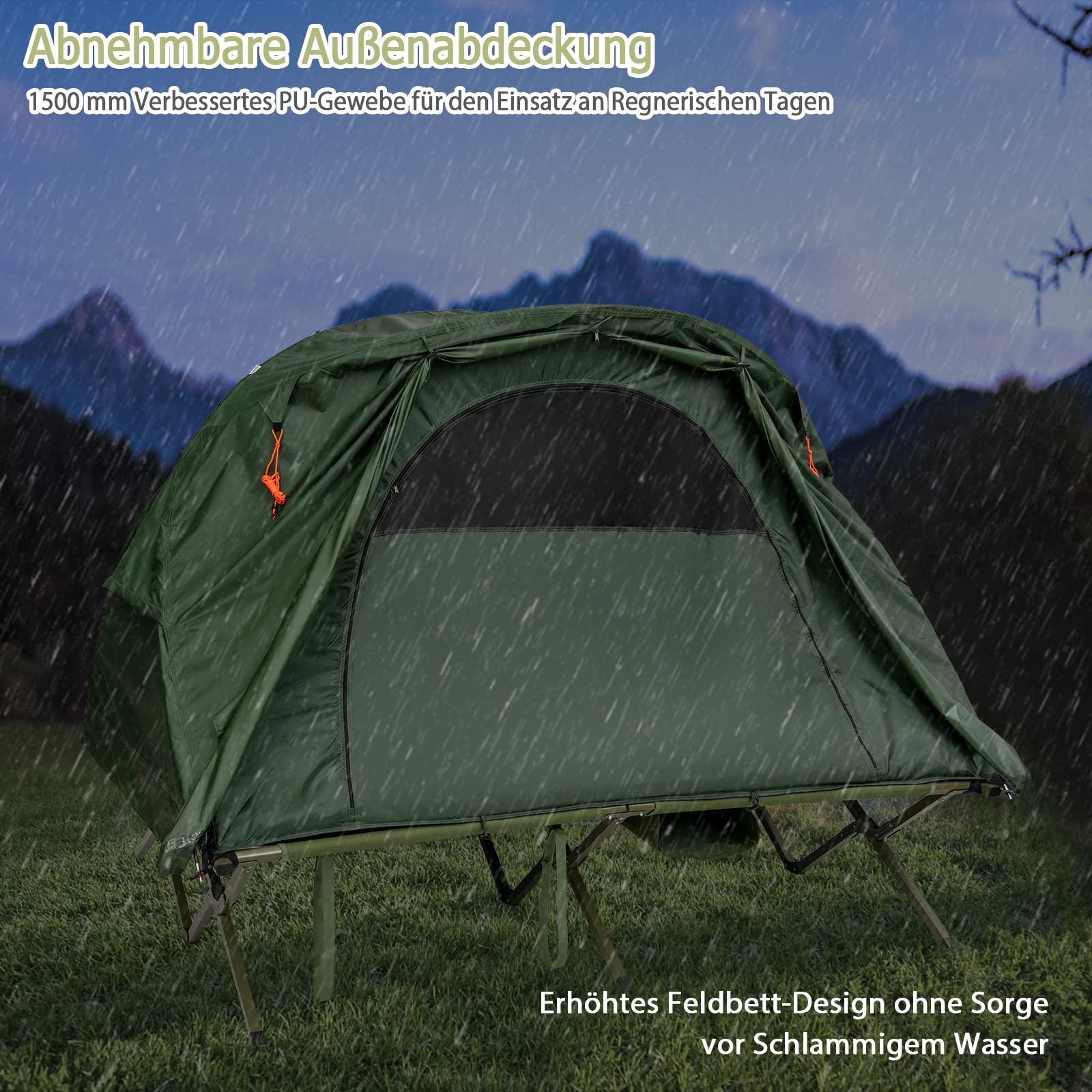 COSTWAY Feldbett mit Zelt für 2 Personen, Campingbett Campingzelt mit selbstaufblasender Luftmatratze, wasserdichter Abdeckung, Tragetasche und Schuhaufbewahrungstasche, 194 x 146 x 160 cm