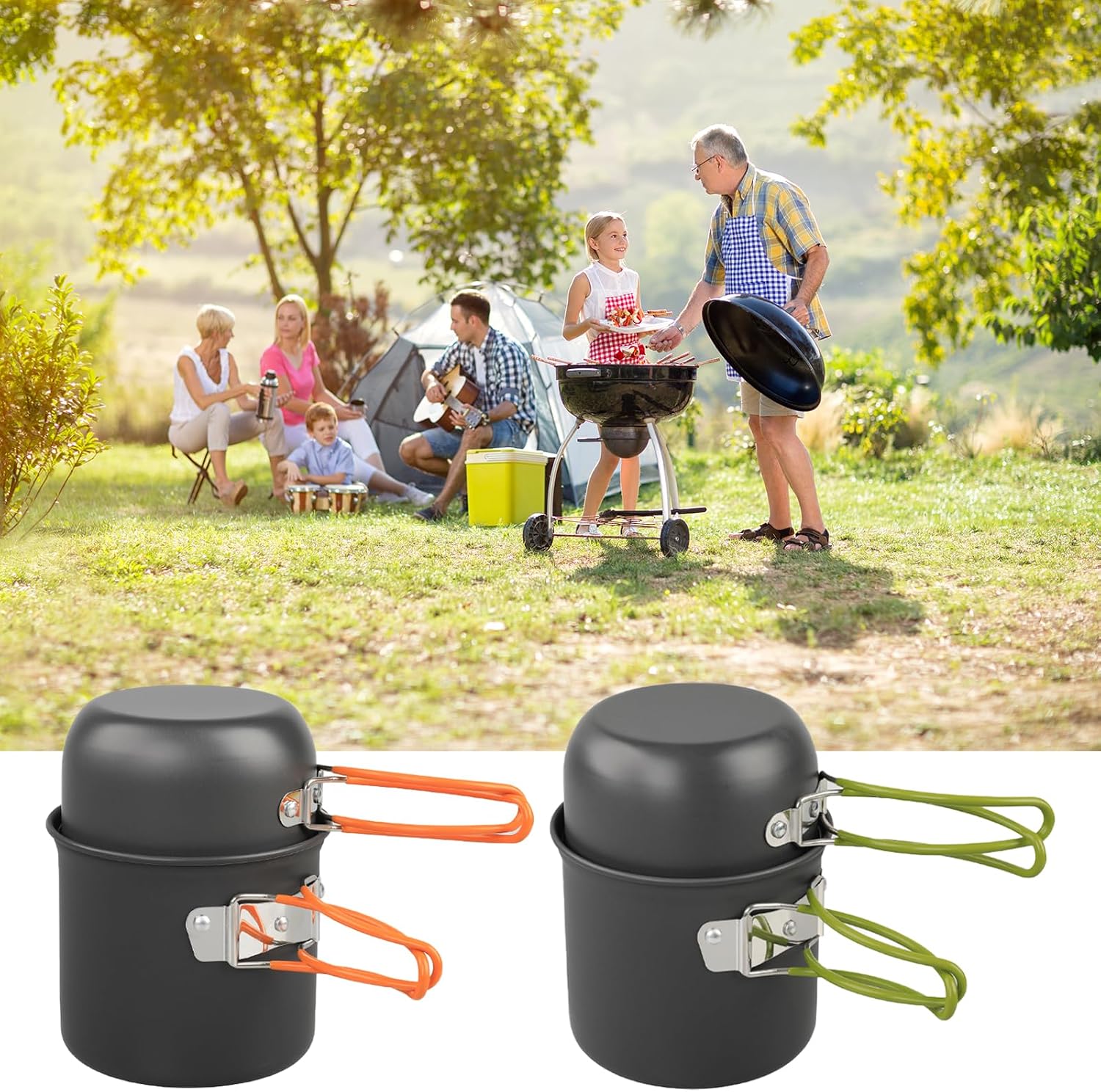 Picnics Camping Pots with Folding Handle Nonstick Cooking Tableware for Hiking Picnics Fishing Mountaineering Light Weight Backpacking Pots and Pans