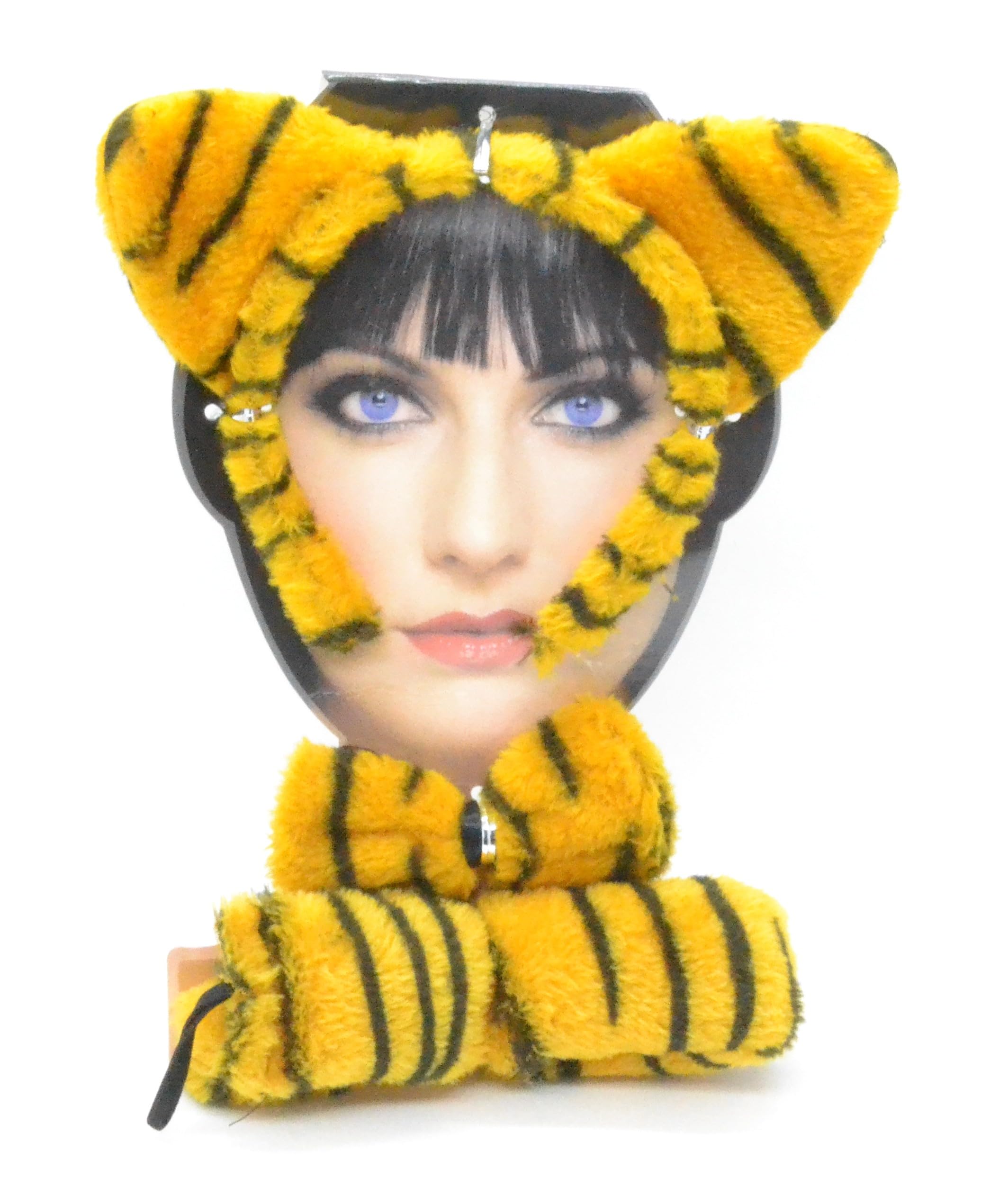 Z1 Tiger Costume, Accessories Set in Yellow Plush with Black Stripes, Ears and Scarf, Tiger Adult