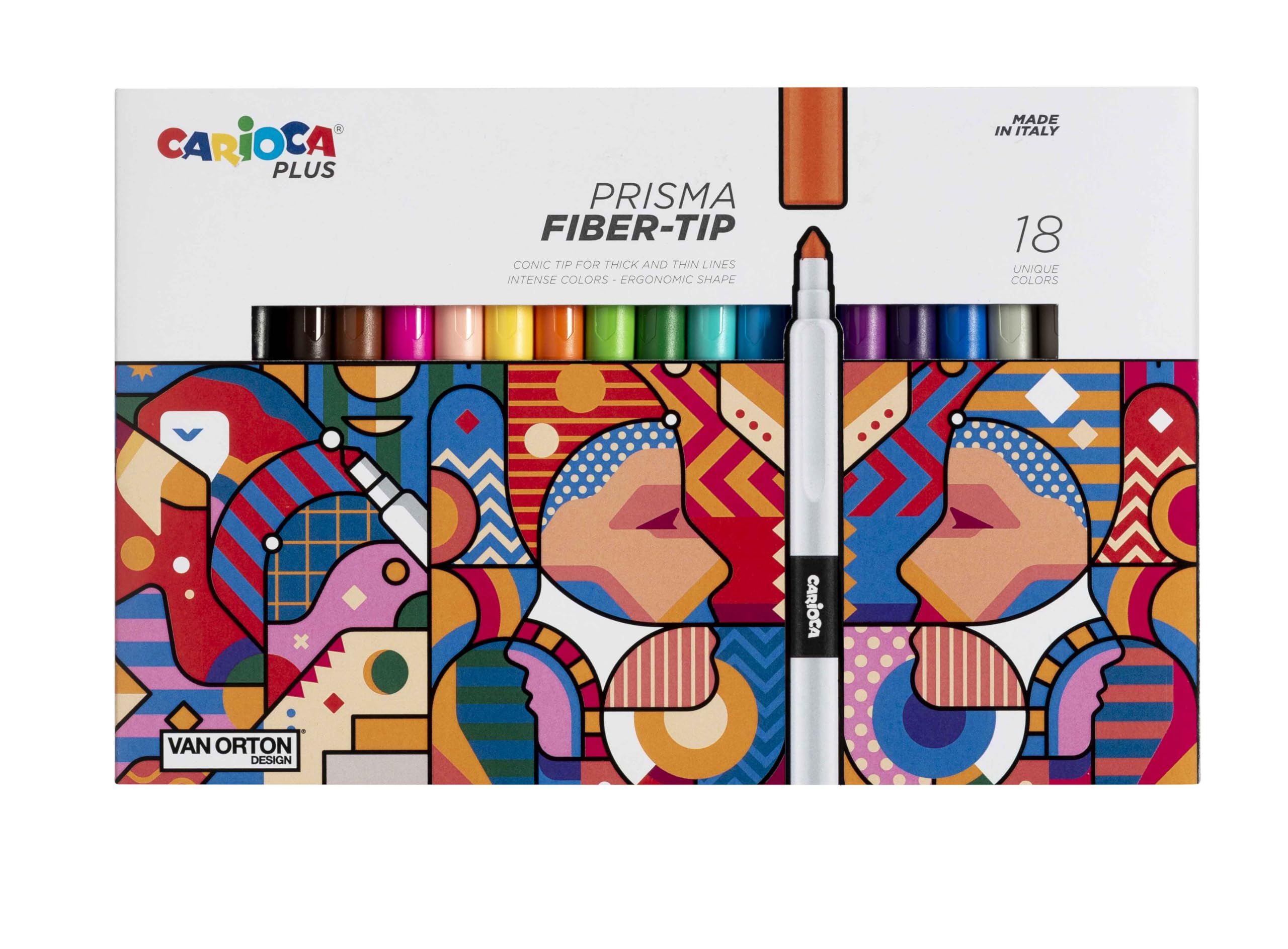 CARIOCA Jumbo Kids' Colour Markers - Super Washable Ink FeltTip Pens, Broad Blocked Tip, Maxi Octagonal Barrel, Gluten Free, Made in Italy (Box of 18 Markers)