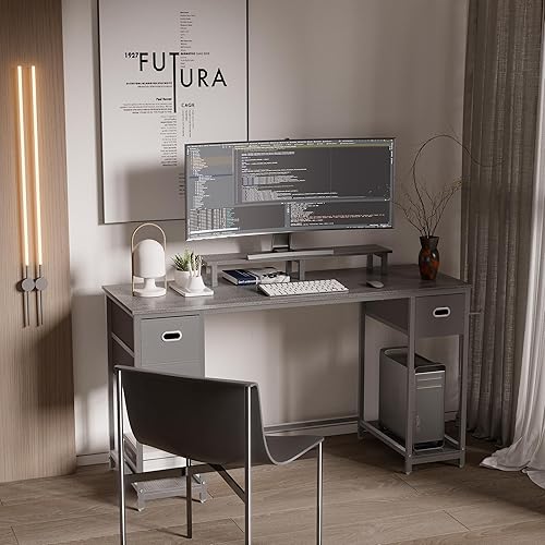 Miniatura 28 de Pamray Escritorio para computadora de 39 pulgadas con soporte para monitor, pequeños escritorios de oficina en casa con cajón de almacenamiento no