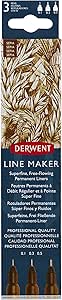 Derwent Line Makers Sepia Pens - Set Of 3 With 0.1mm, 0.3mm & 0.5mm Nibs