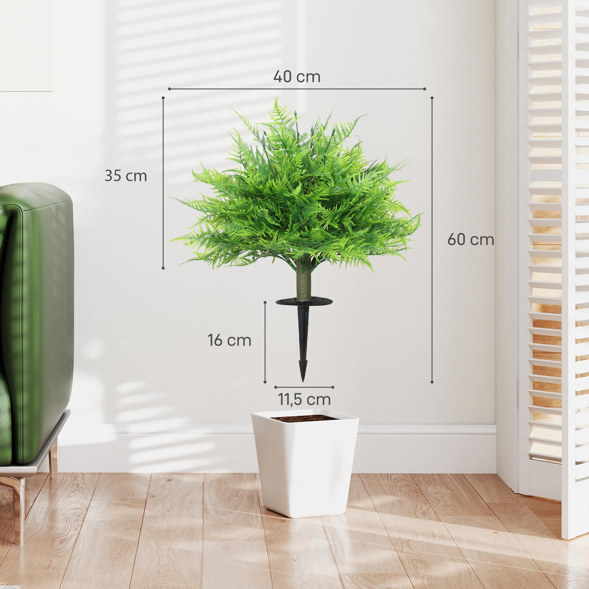 HOMCOM Lot de 2 fougères de Boston artificielles UV résistantes Vert