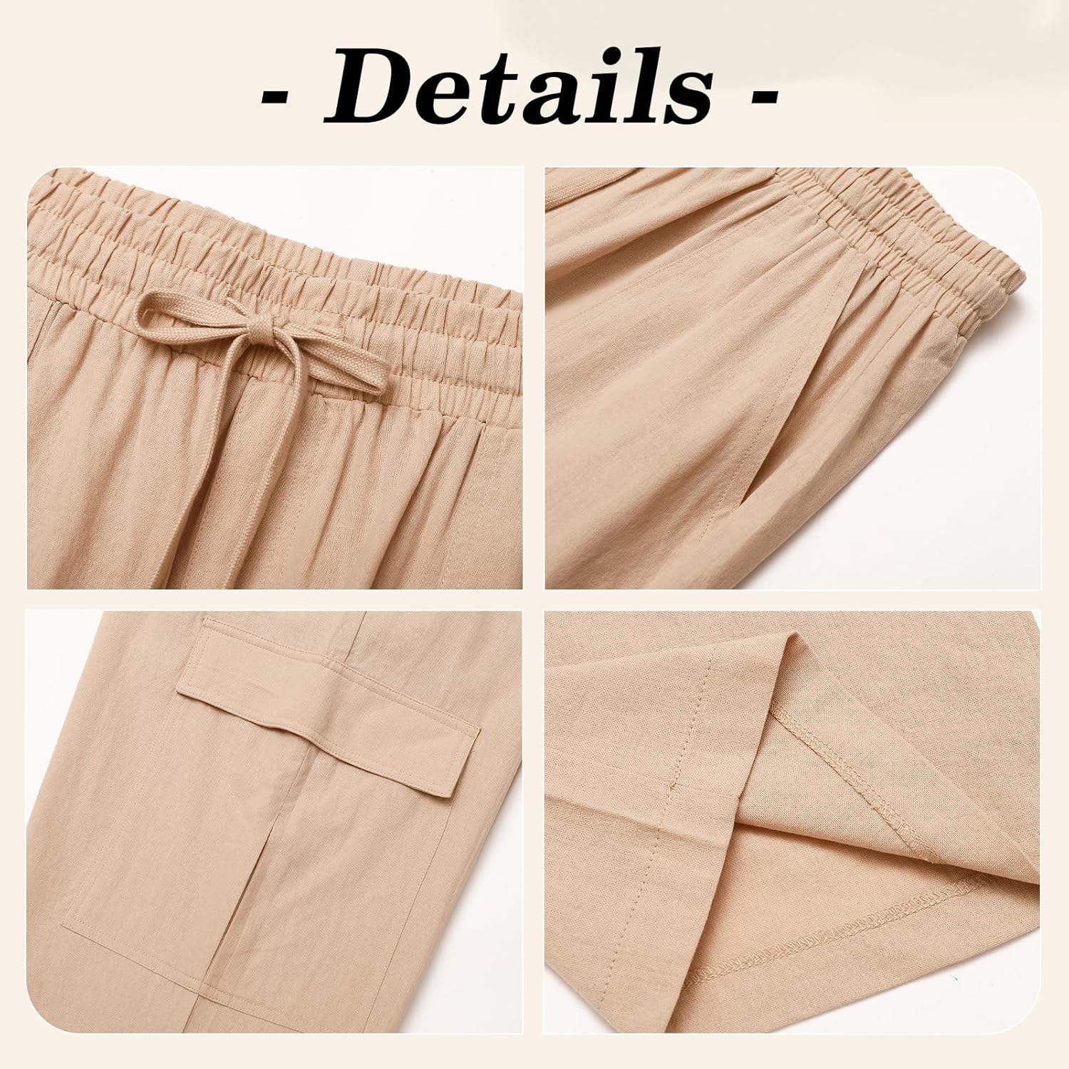 Men's Casual Linen Pants Summer Loose Fit Elastic Waist Drawstring Pants Lightweight Linen Cargo Trousers with Pockets - Image 5