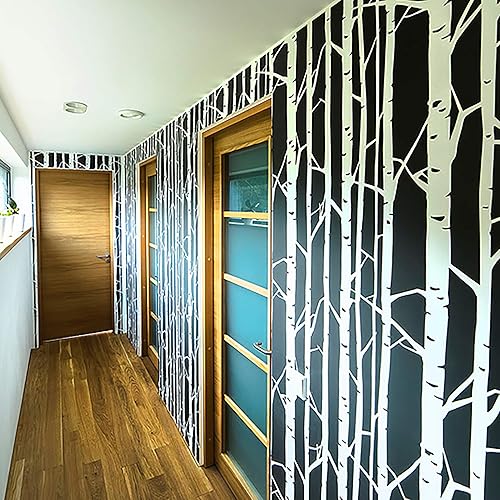 Vista 15 de STENCILIT® Plantilla de pared de bosque de abedules, plantilla XL de 24 x 37 pulgadas, plantillas de pared de árbol para pintar patrones grandes
