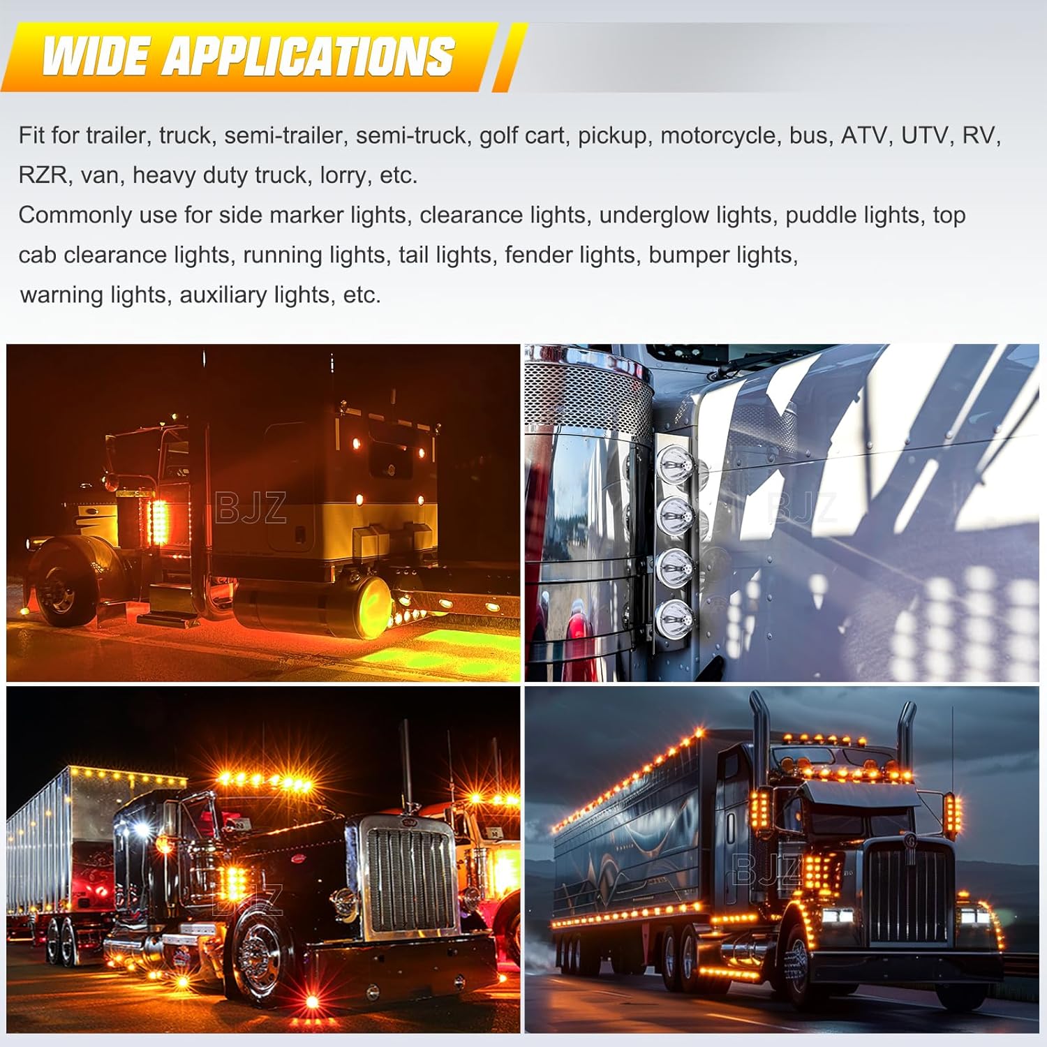 BJZ 4Pcs Amber Watermelon LED Lights w/High & Low Lighting, Watermelon-shaped Side Marker Clearance Tail Top Cap Roof Lights for 12V Trailer Truck Semi-trailer Heavy-duty Truck Bus Van Golf Cart