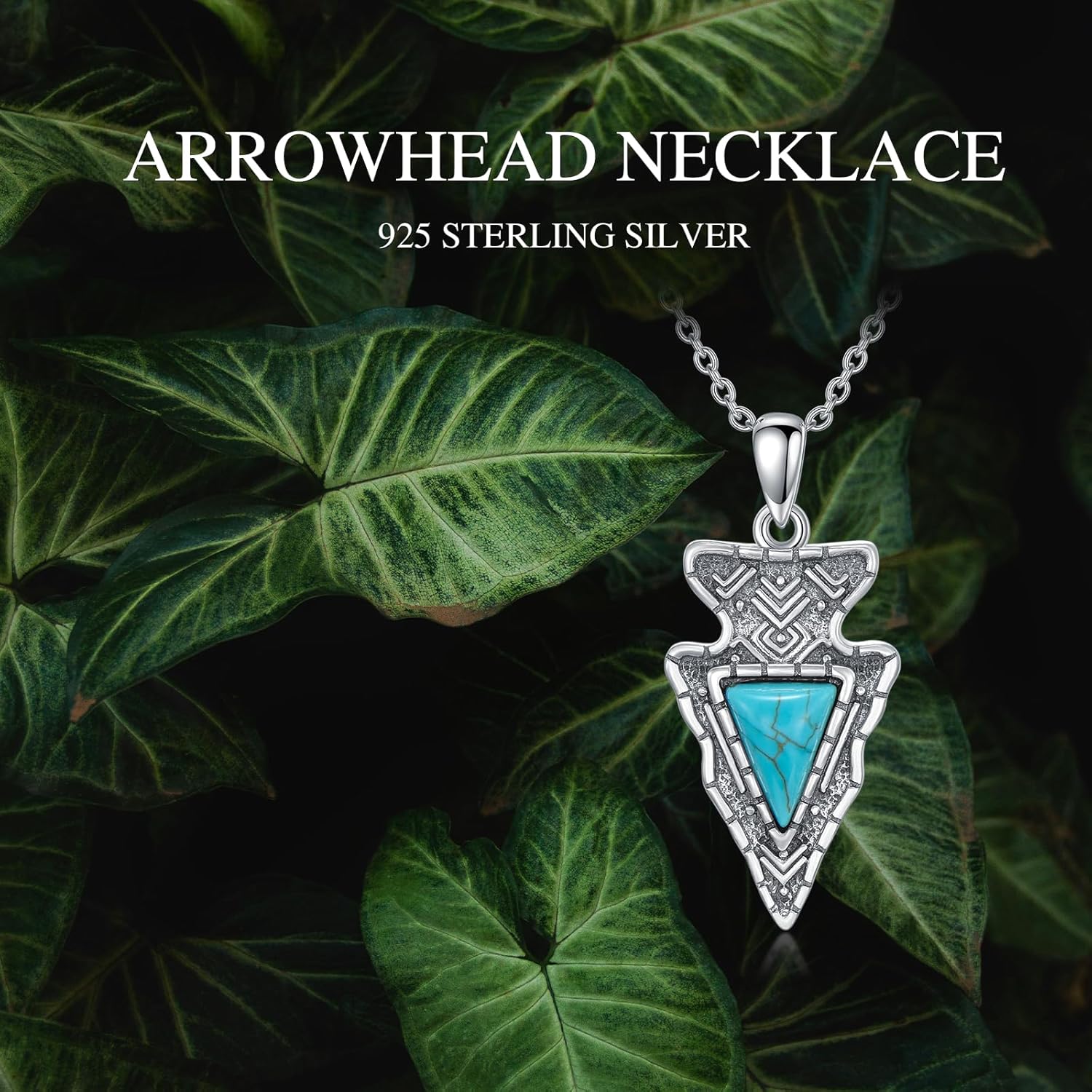 Turquoise Arrowhead Necklace 925 Sterling Silver Genuine Turquoise Gemstone Southwestern Arrowhead Pendant Western Jewelry Gifts for Women