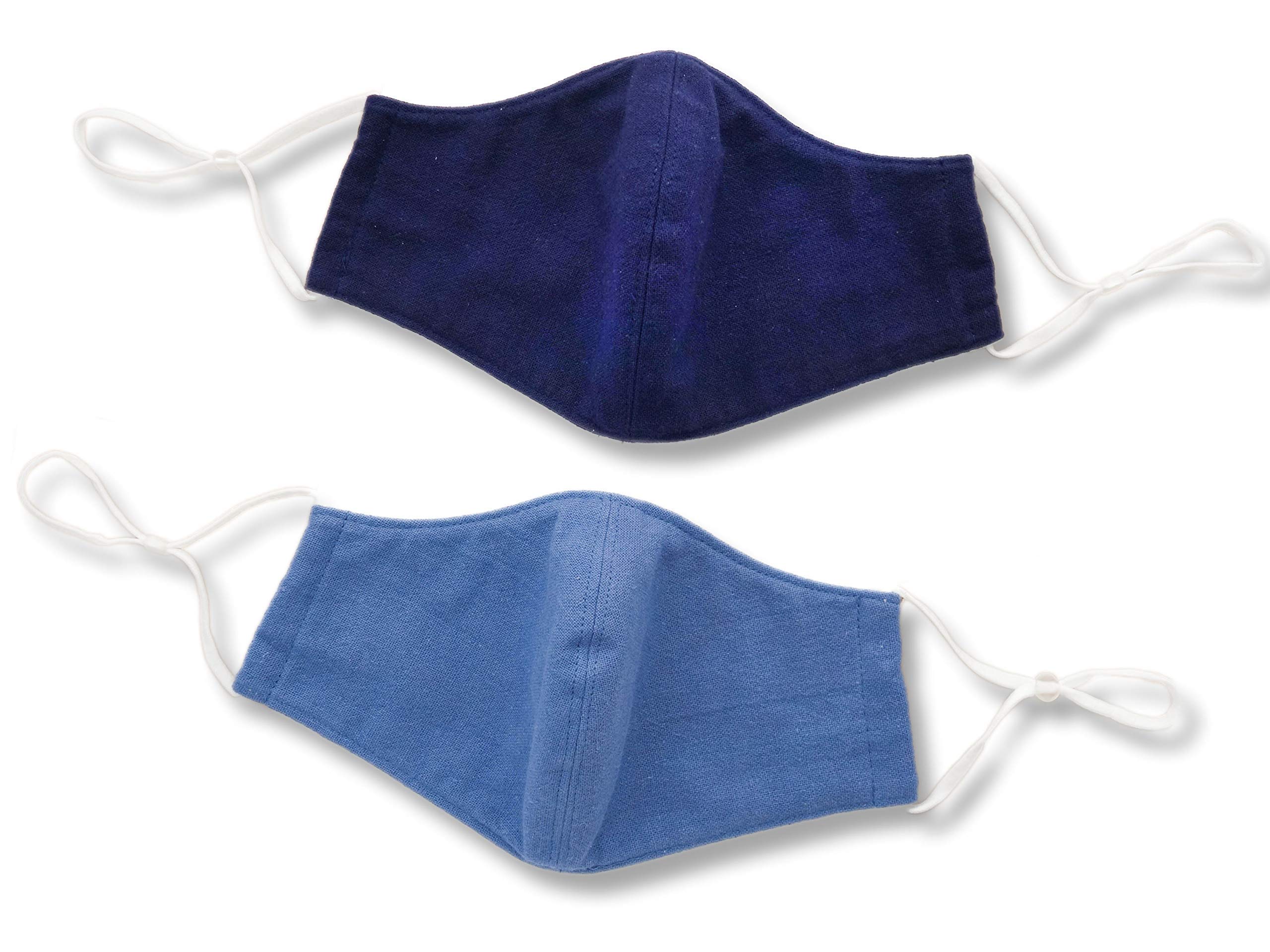 Reusable Face Masks with Filter Pocket (Pack of 2, Large, Navy and Light Blue) - Adjustable Face Mask for Women & Men - Made from Washable, Breathable, Comfortable Cotton