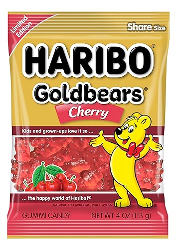 Miniatura 1 de HARIBO Gummi Bears, sabor a cereza solamente, bolsas de 4 onzas (paquete de 12)