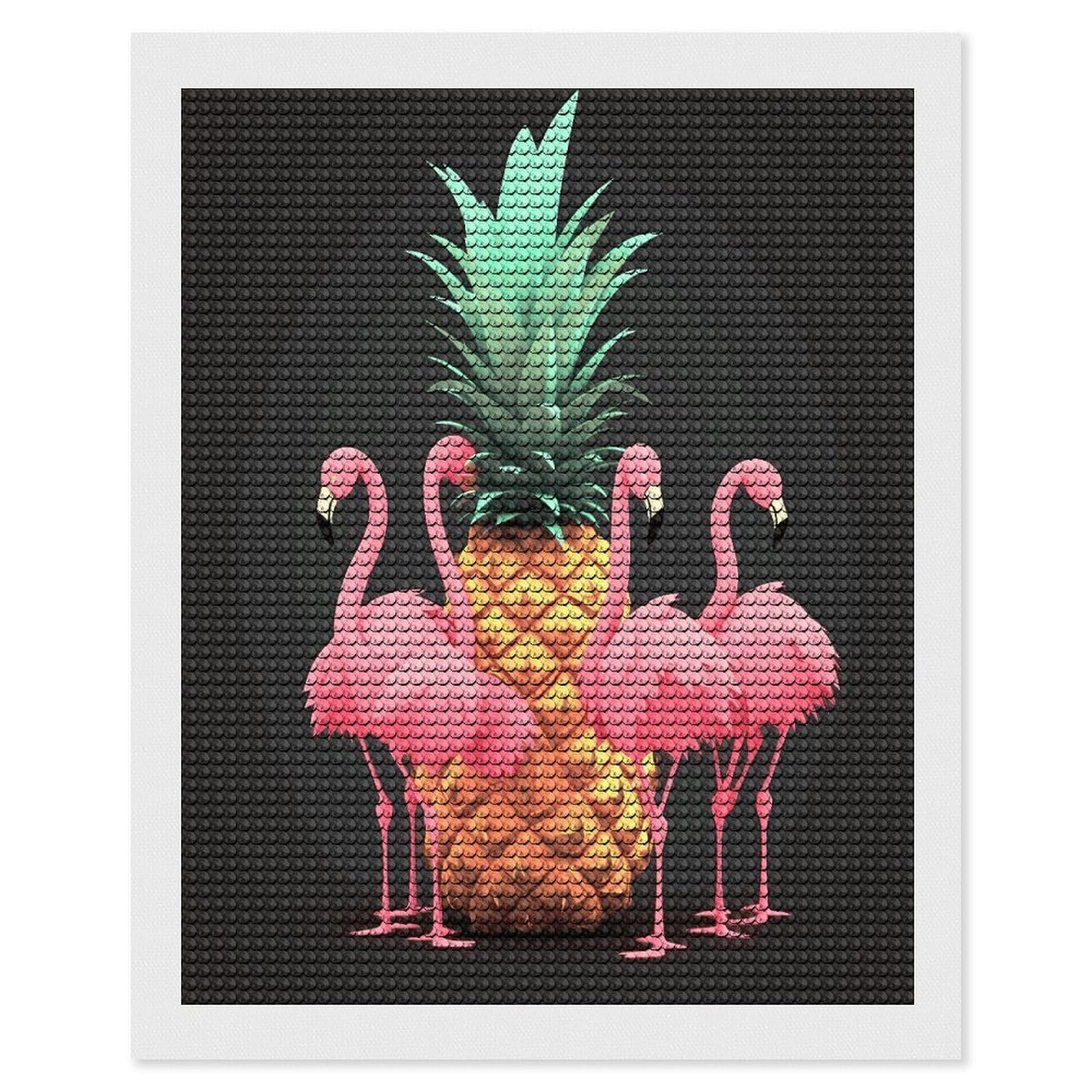 FekiLoot Pineapple Flamingos Paint by Numbers Kit for Adults Beginner DIY Diamond Dots Paintings Round Full Drill Diamond Art Kits Picture Diamond Art Painting Kits for Home Decor 16"x20"