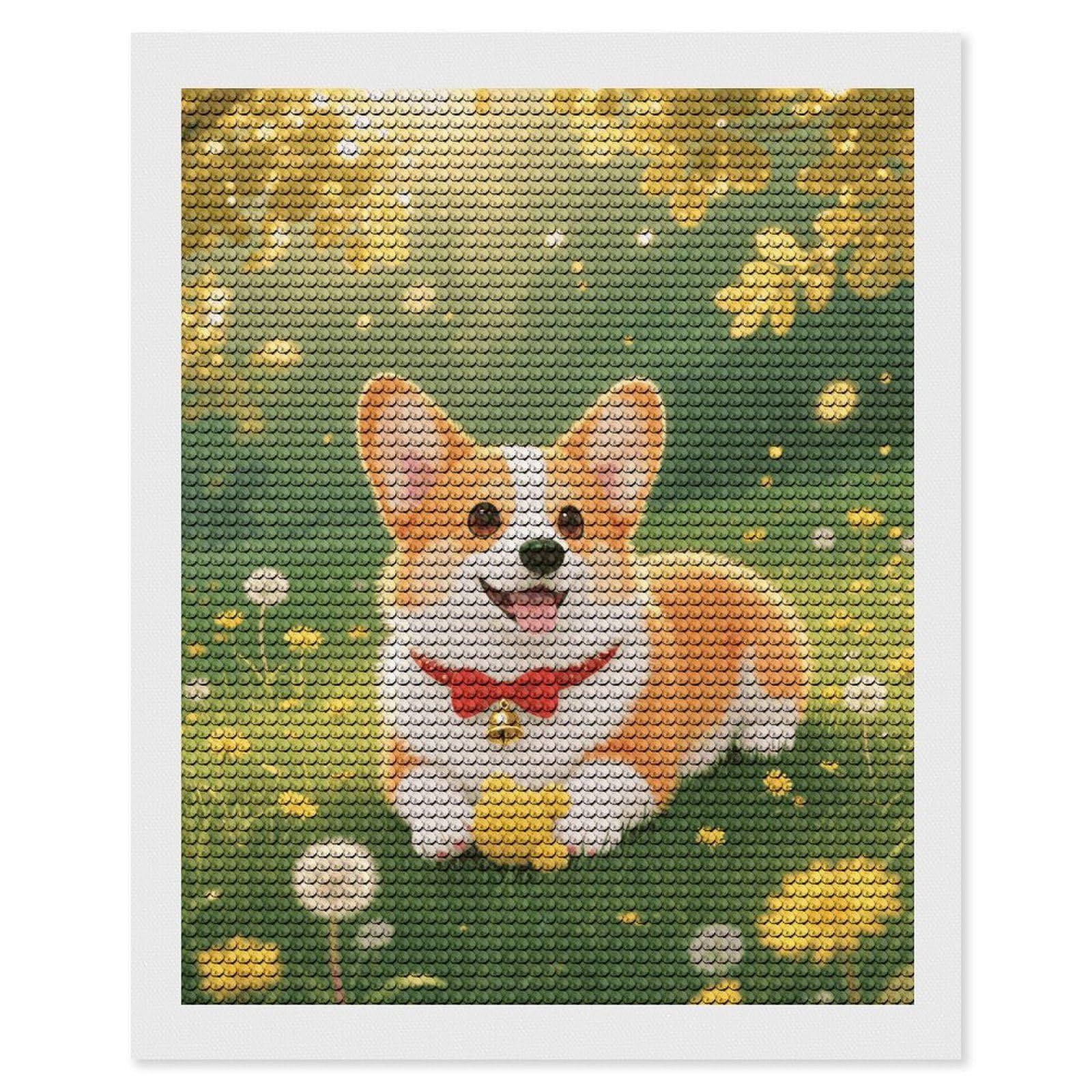 FodPand Corgi 5D Diamond Painting Kits for Adults Beginners Full Drill Round Diamond Dots Pictures Gem Art Supplies for Home Wall Room Decoration DIY Craft Set Gift 16x20