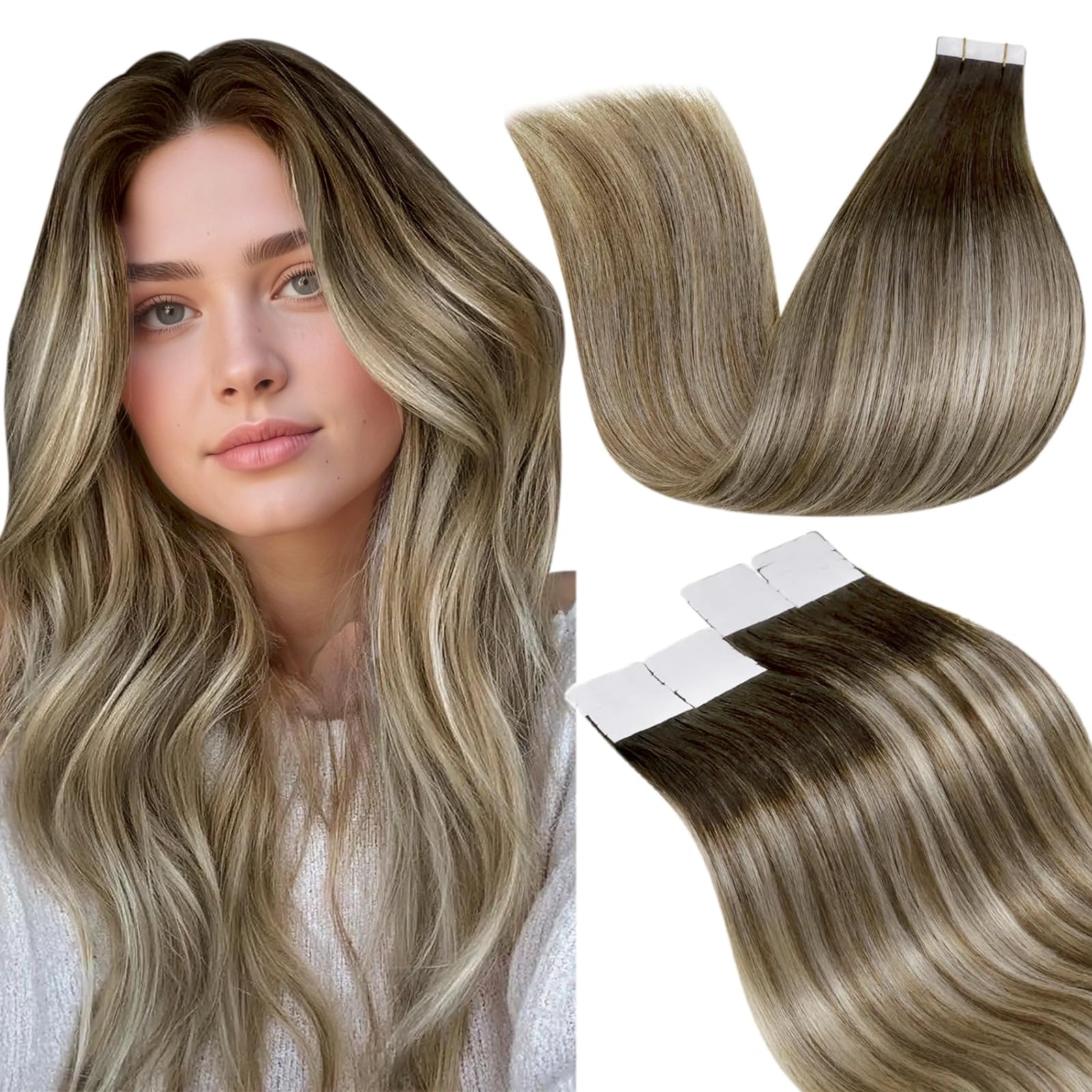 LaaVoo Tape in Extensions Echthaar Remy Haarverlängerung Echthaar Extensions Tapes
