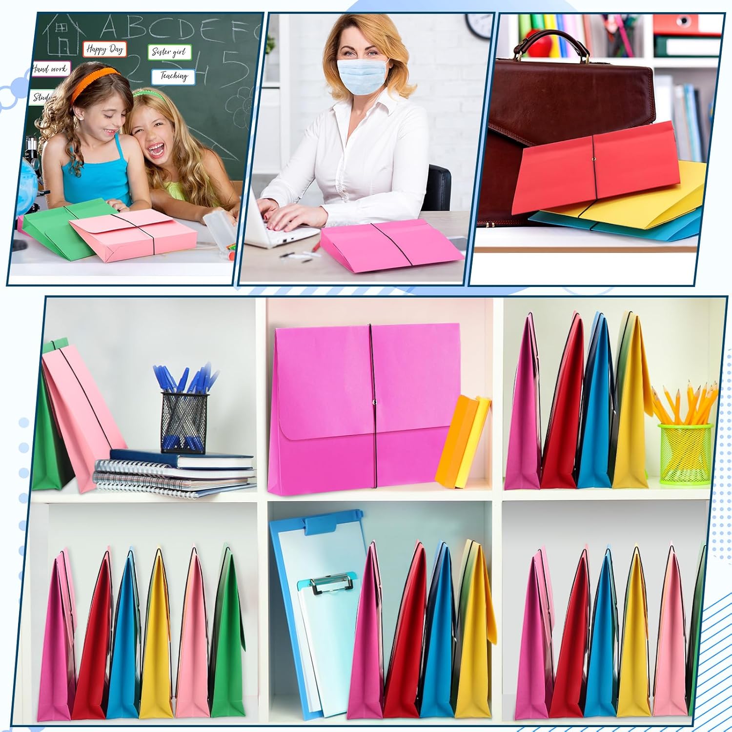 24 Pack Bulk Expanding File Folder Pocket Wallet with Flap and Cord Closure, 2" Expansion, Letter Size, Assorted Colors File Organizer for Office School Classroom Document Storage