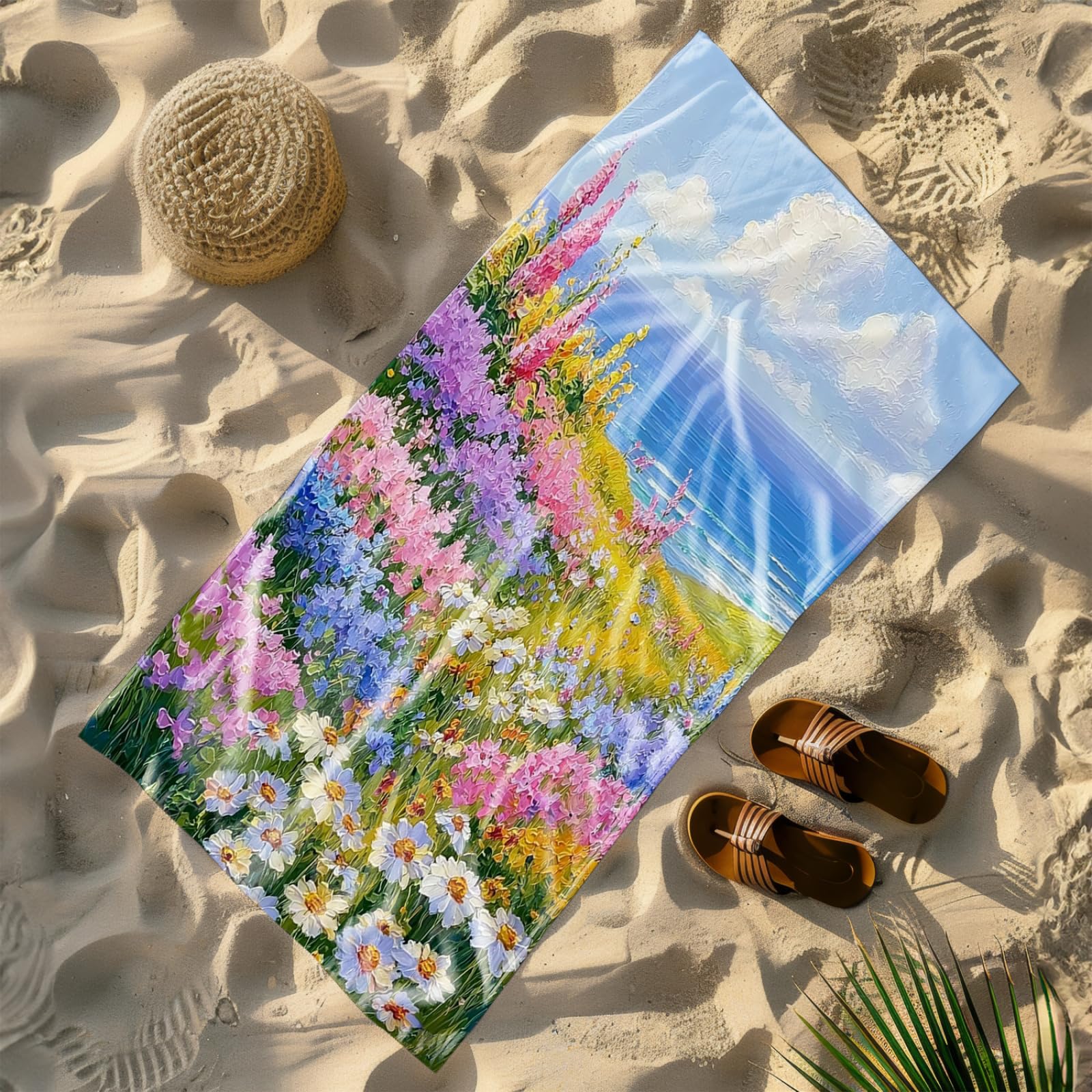Beach Towels for Adults Extra Large Yellow Flower Sea Microfibre Quick Dry Towel for Adults,Pool Swimming Travel Towels,Sand-Resistant, Absorbent, Lightweight